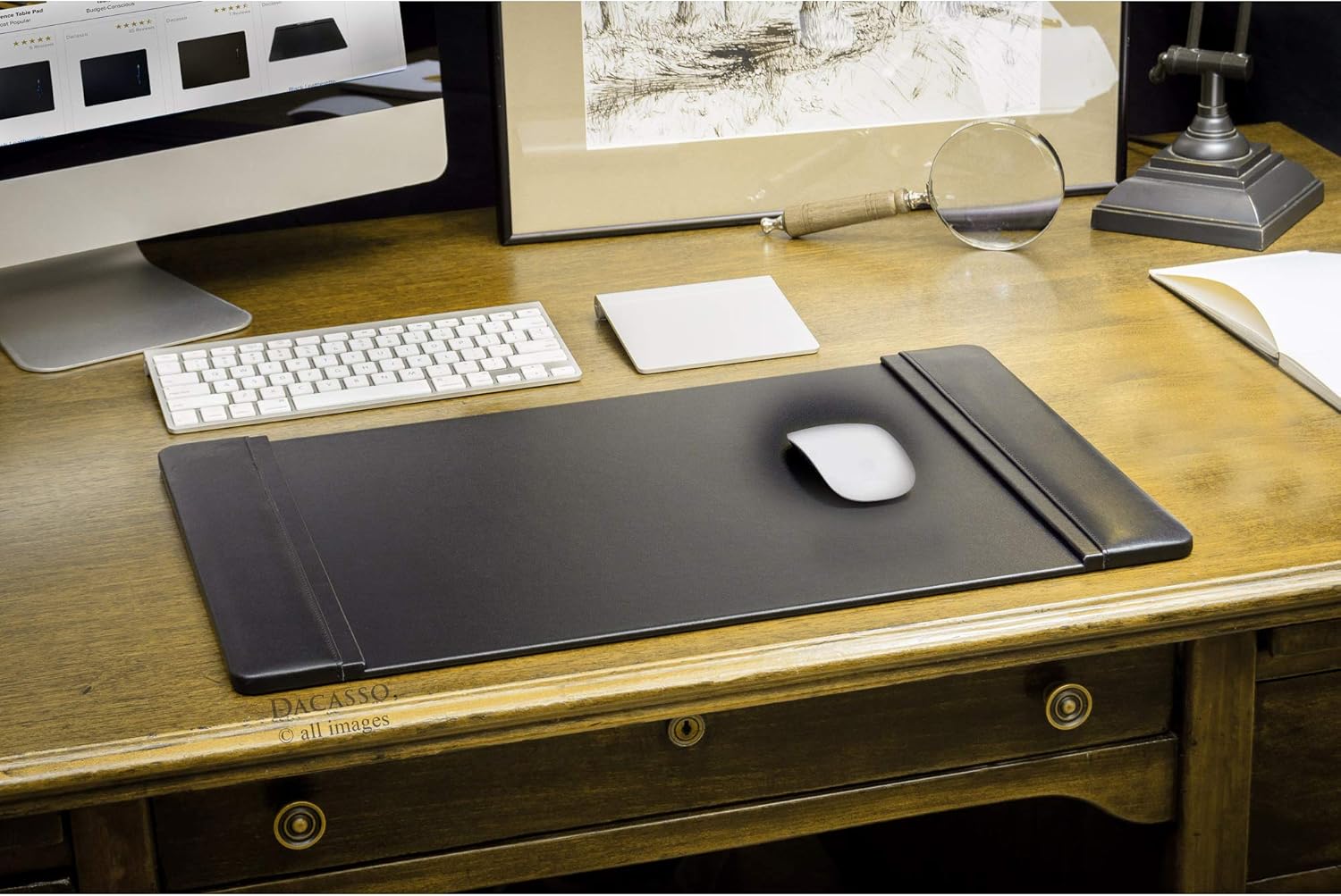 Black Leather Side-Rail Desk Pad/Desk Protector, 22