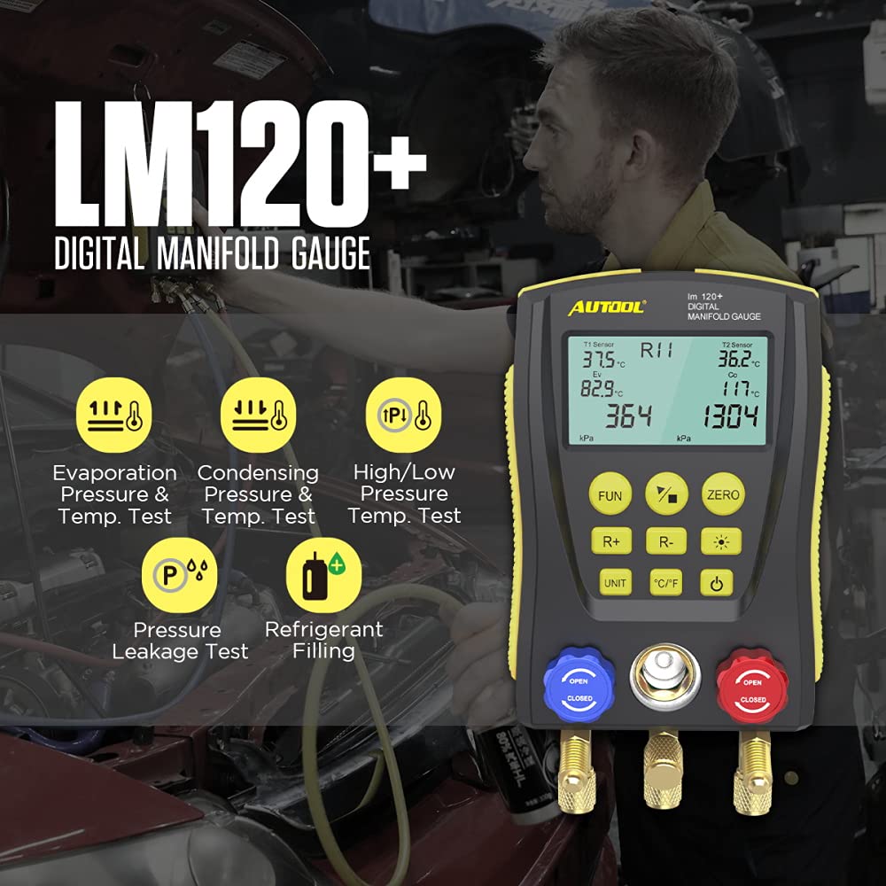 Refrigeration Gauges Digital Manifold HVAC Gauge Set, Vacuum Pressure Temperature Leakage Tester for Testing Maintaining Air-Conditioner, Refrigerator