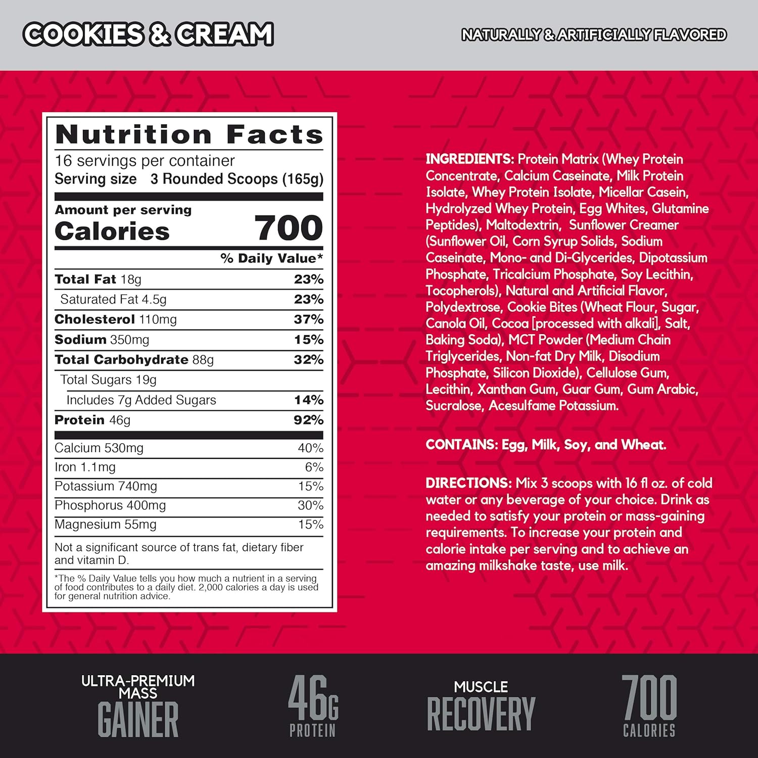 BSN TRUE-MASS Weight Gainer, Muscle Mass Gainer Protein Powder, Cookies & Cream, 5.82 Pound Pack of 2