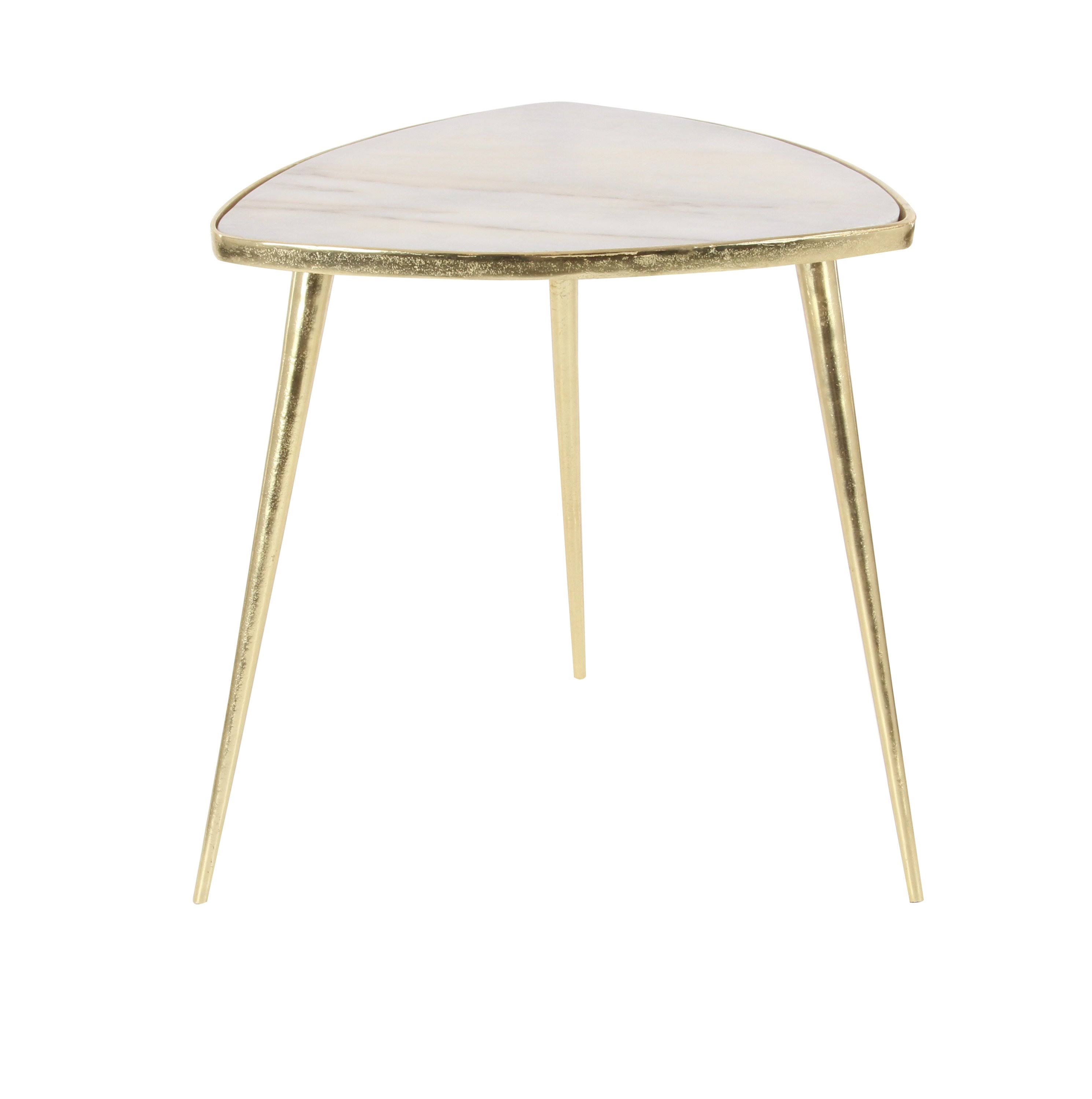 Decmode Modern Marble Triangular Accent End Table Gold