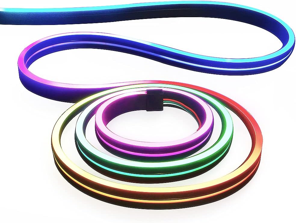 Aclorol 16.4FT LED Neon Rope Lights Addressable LED Strip Neon Sign Flexible Pixels Light RGB Dream Color Rainbow WS2811 DC12V 5M Waterproof for DIY Bedroom Wall Wedding Party Bars Advertising Signs