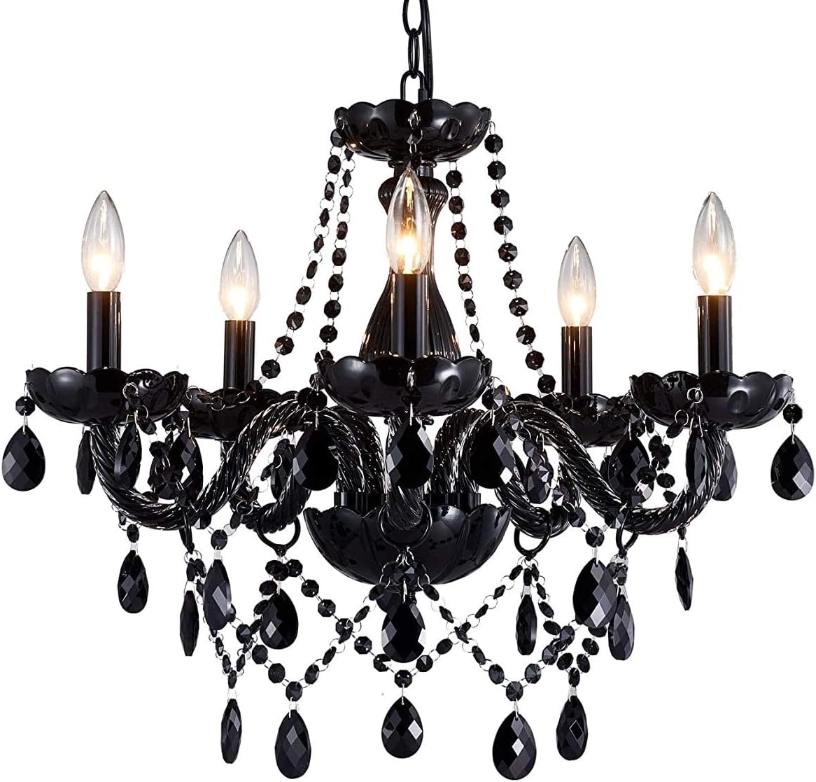 Saint Mossi Modern K9 Crystal Chandelier,Black Chandelier with 5 Lights,Contemporary Pendant Ceiling Lighting Fixture for Dining Room,Bedroom,Living Room,H19