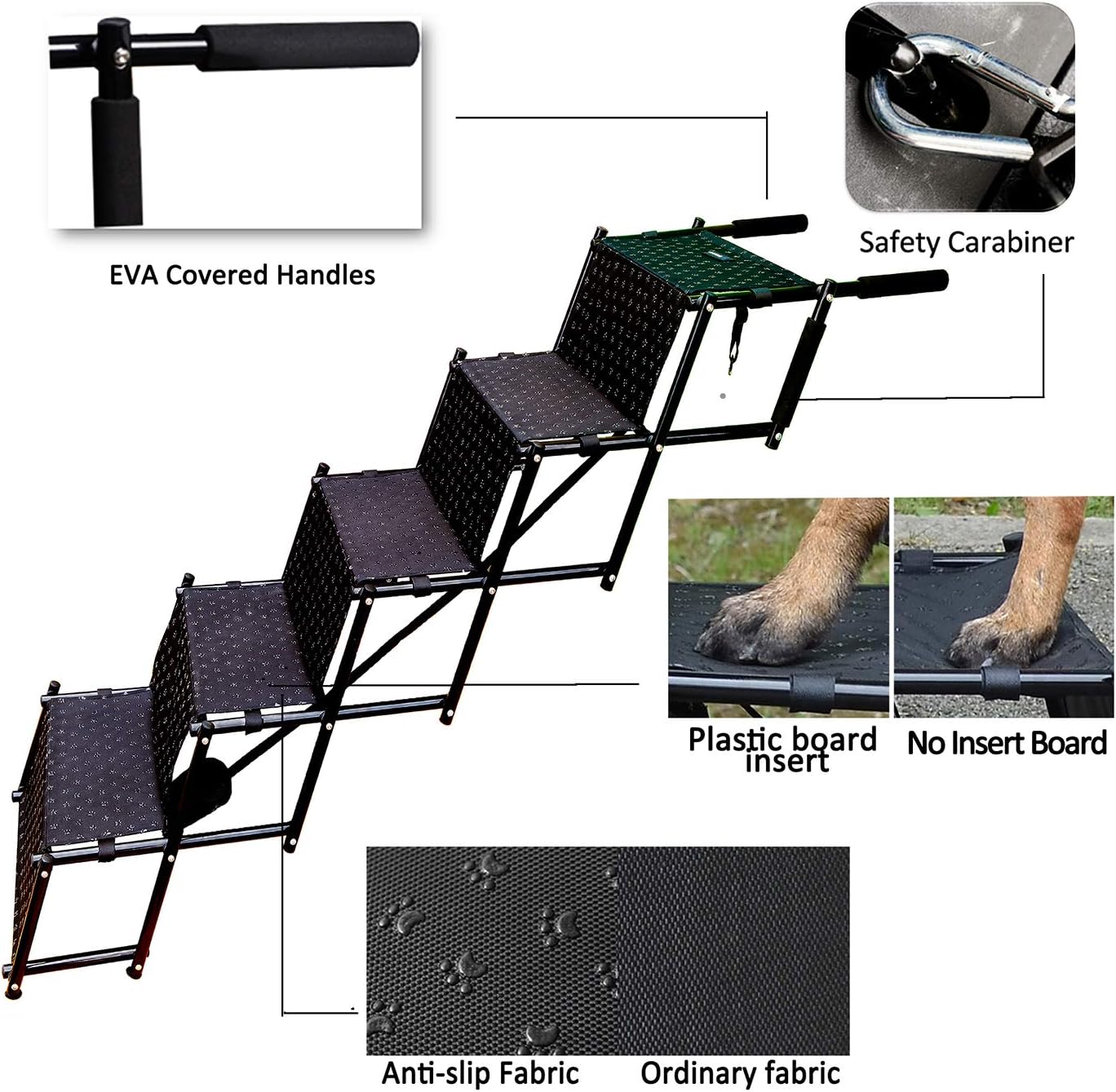 by Unbranded Upgraded Dog Stairs, Metal Frame Foldable Large Dog Step, Lightweight Portable Pet Ladder Ramp for Cars, SUVs and High Bed, 5 Steps Pack of 2