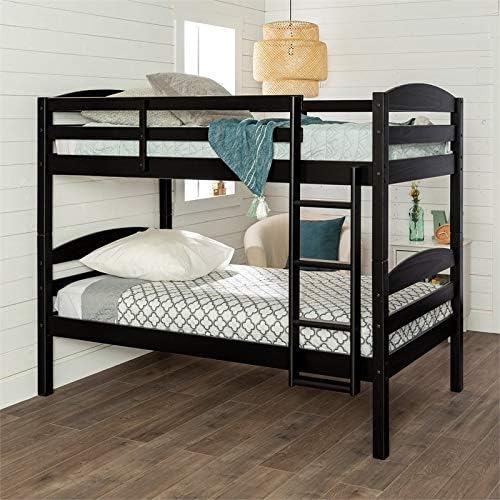 Pemberly Row Twin Over Twin Solid Wood Bunk Bed in Black