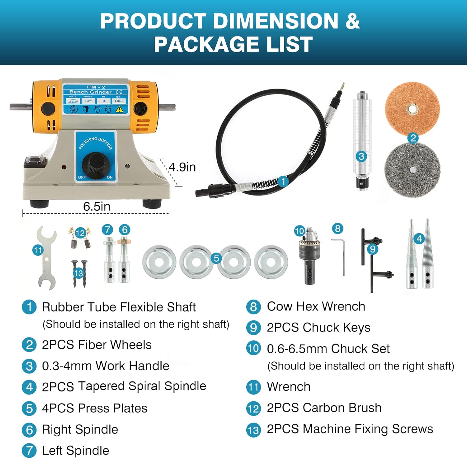 IRONWALLS Jewelry Rock Buffer Polishing Machine, 110V 350W 10000RPM Adjust Speed Bench Lathe Rock Saw Lapidary Polisher Grinder Buffering Machine with Flexible Shaft for Jewelry Making, Woodcarving