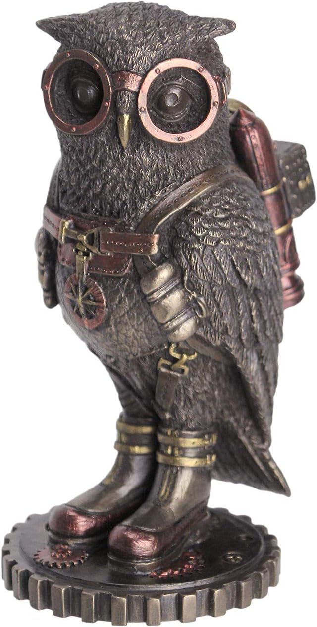 wu Steampunk Owl with Jetpack Statue Sculpture on Gears