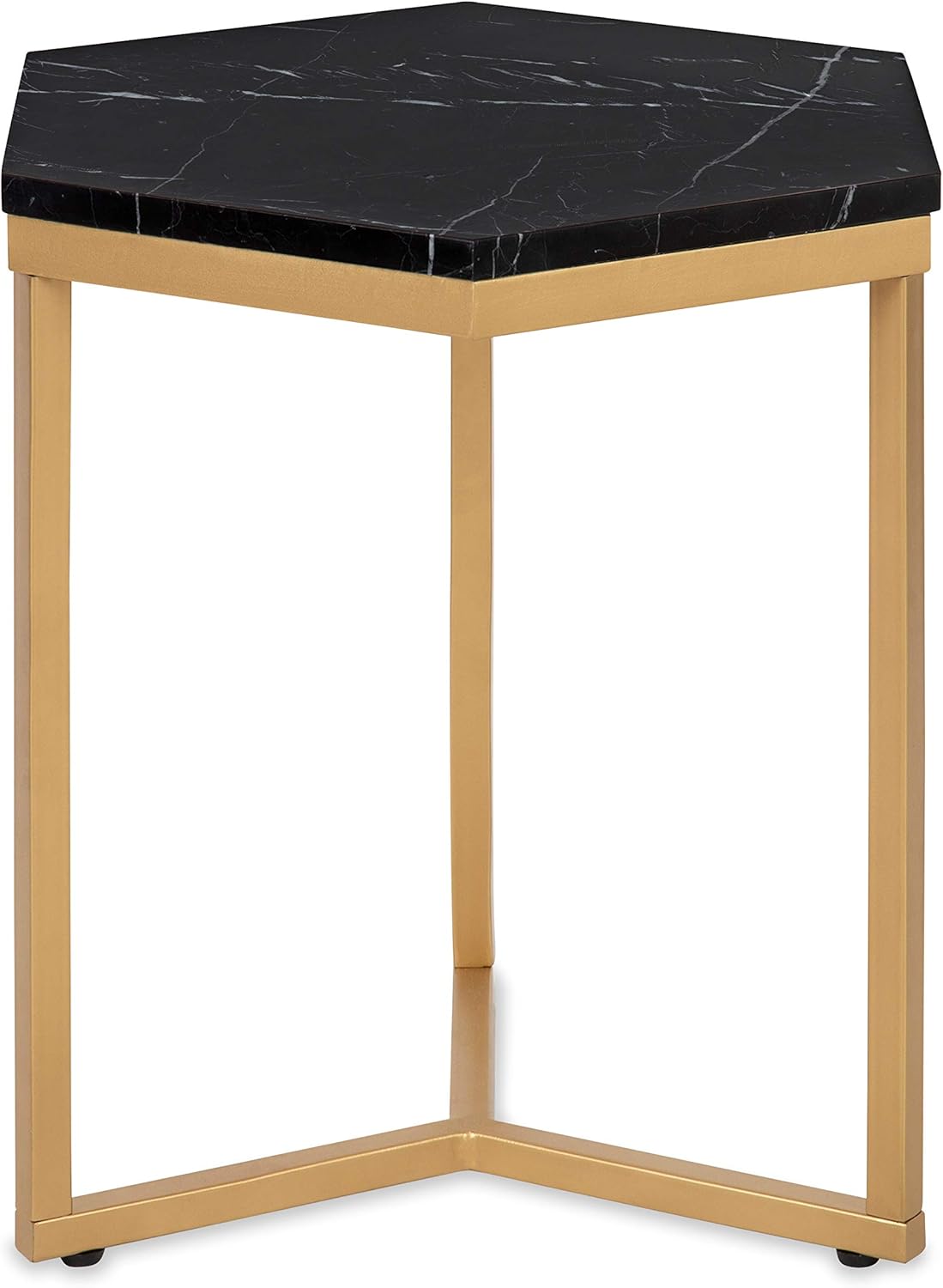 Kate and Laurel Hargrove Modern Hexagon Side Table, 18.25 x 16.25 x 20.5, Black and Gold, Modern Authentic Marble Accent Table for Storage and Display