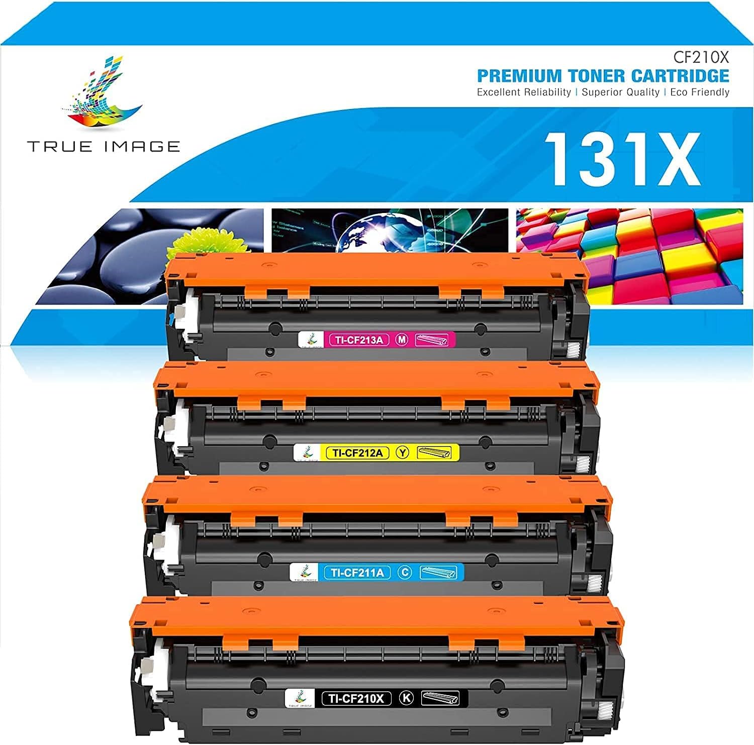 TRUE IMAGE Compatible Toner Cartridge Replacement for HP 131X CF210X 131A Pro 200 Color MFP M276nw M251nw M251n M276n CF210A CF211A CF212A CF213A Printer (Black Cyan Yellow Magenta, 4-Pack) Pack of 2