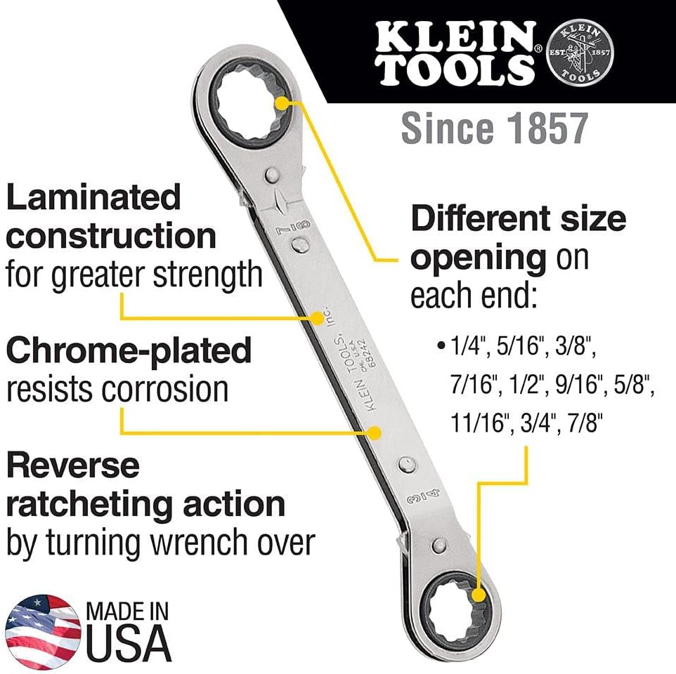 Klein Tools 68245 Reversible Ratcheting Box Wrench Set, 5-Piece, Black