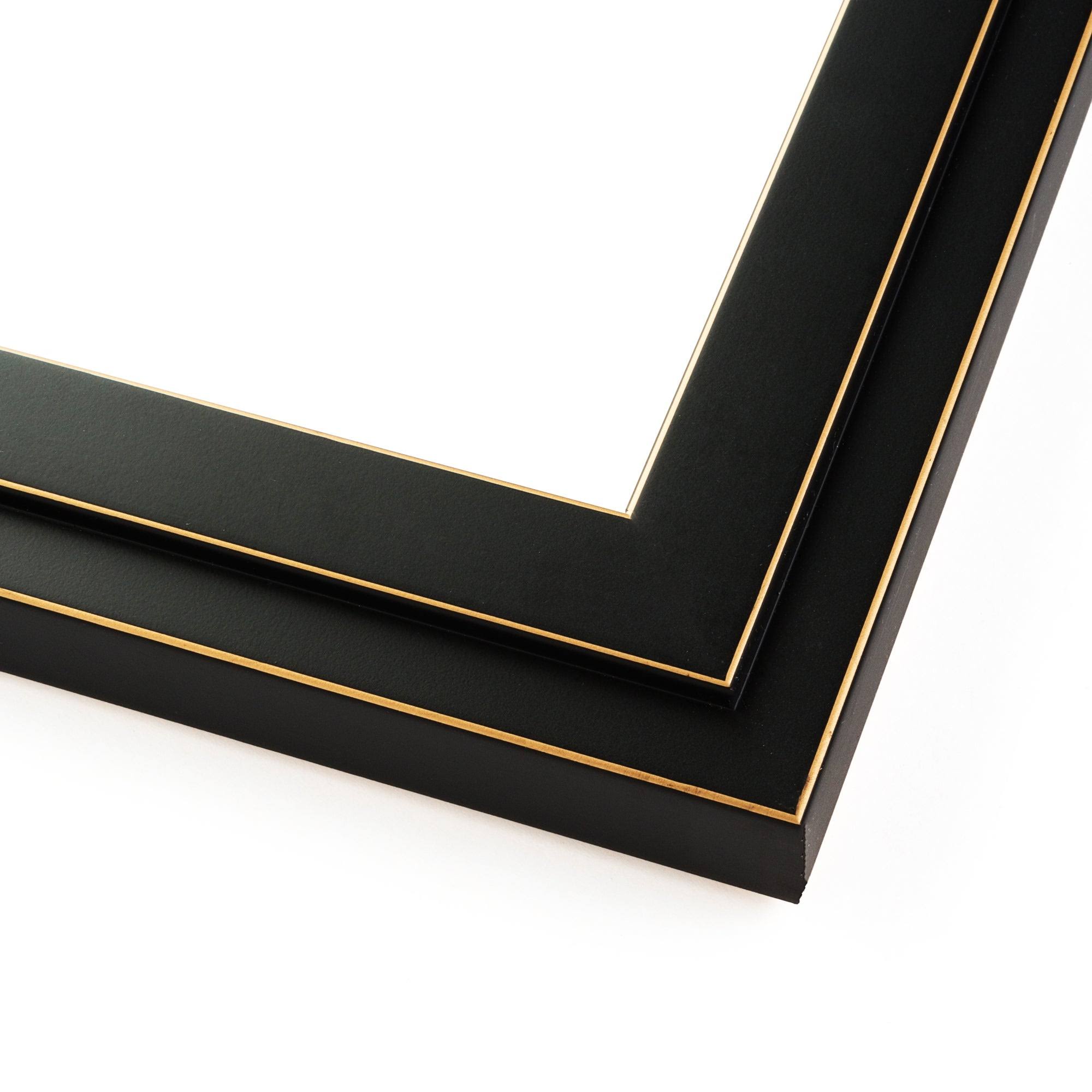 CustomPictureFrames.com 24x28 - 24 x 28 Black and Gold Pinstripe Solid Wood Frame with UV Framer&s Acrylic u0026 Foam Board Back