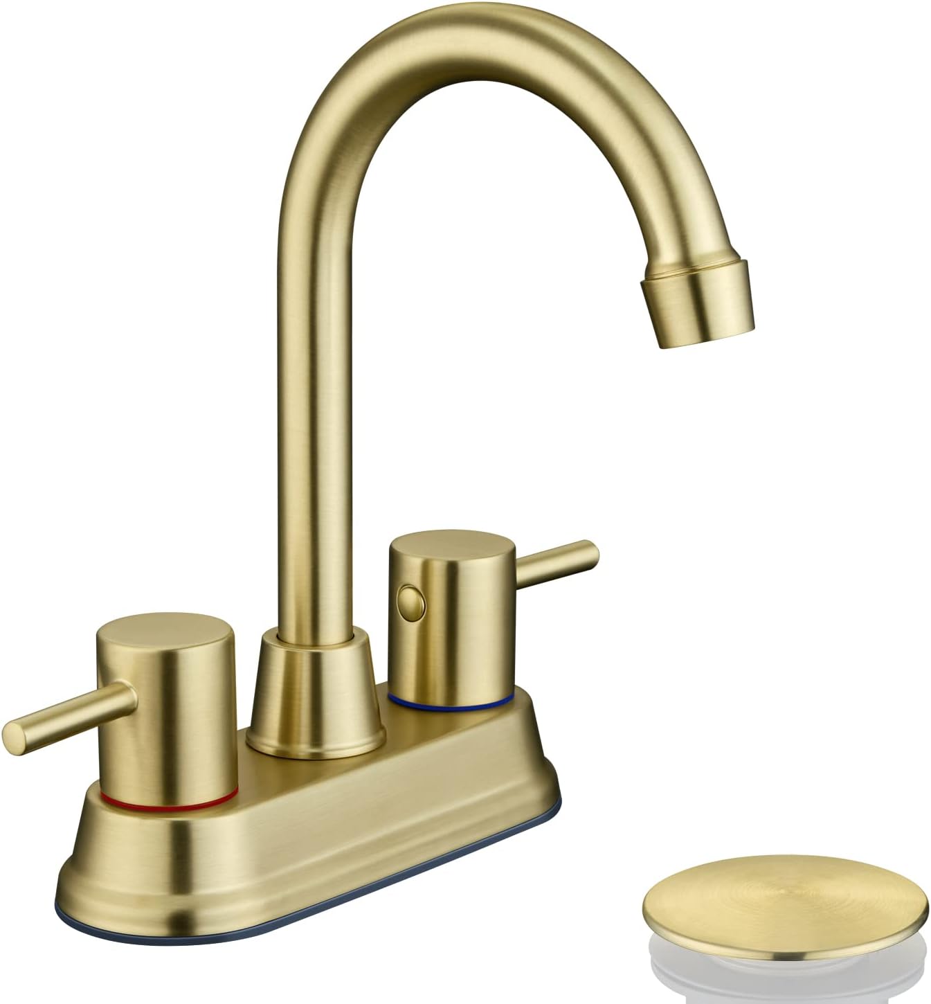 BONADE Two Handle Bathroom Sink Faucet with 360 Degree Swivel Spout, 4 Inch Bathroom Sink Faucet 2 or 3 Hole, Lead-Free Bathroom Sink Black Faucet with Valve and Pop-Up Drain Assembly, Matte Black