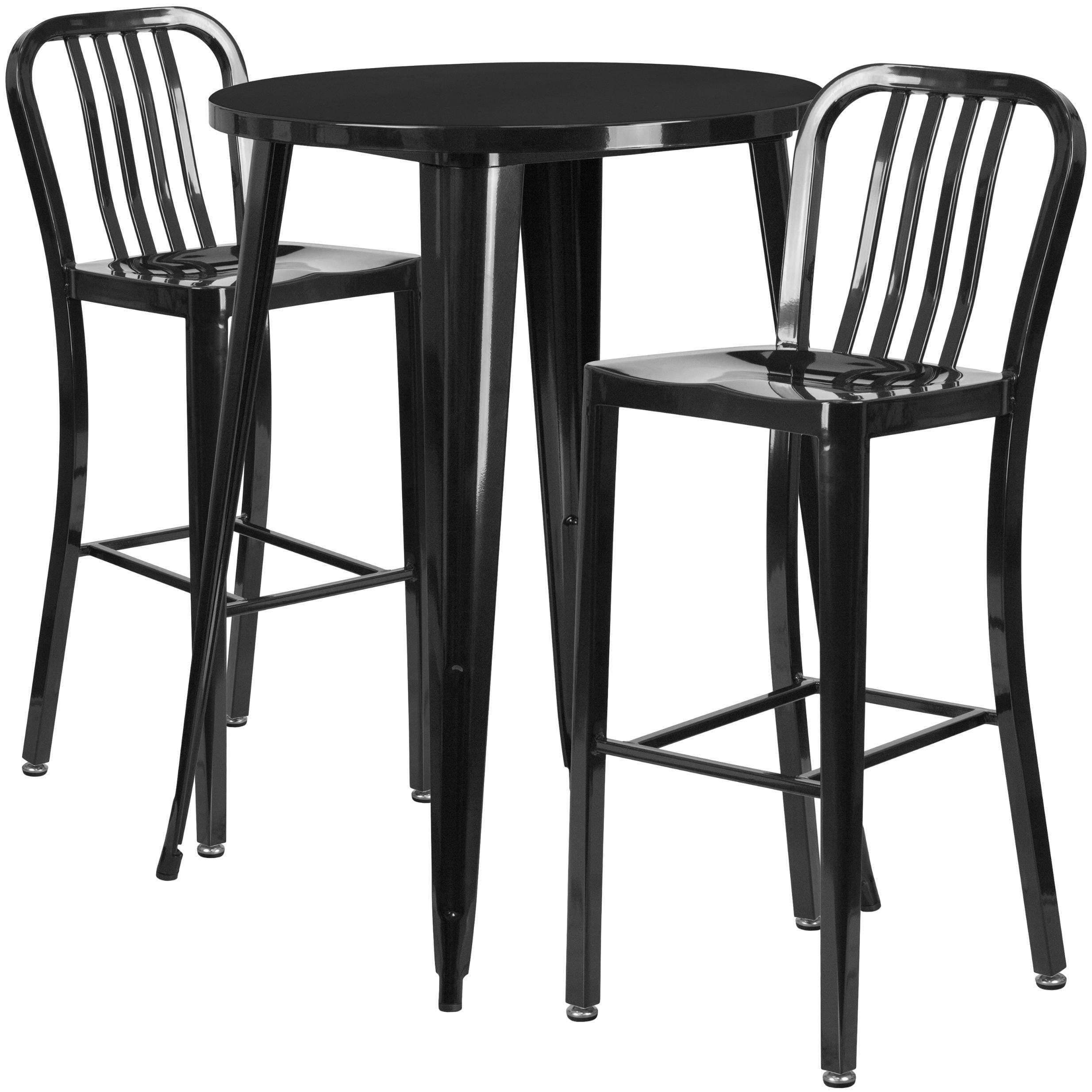 Flash Furniture 30&& Round Black-Antique Gold Metal Indoor-Outdoor Bar Table Set with 2 Vertical Slat Back Stools
