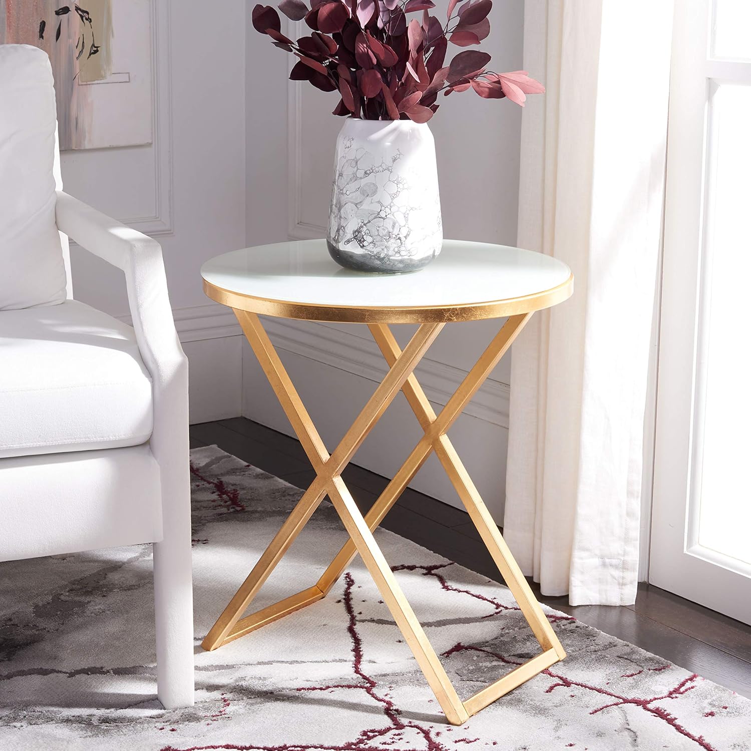 Safavieh Home Collection Riona Gold andBlack Glass Top Accent Table