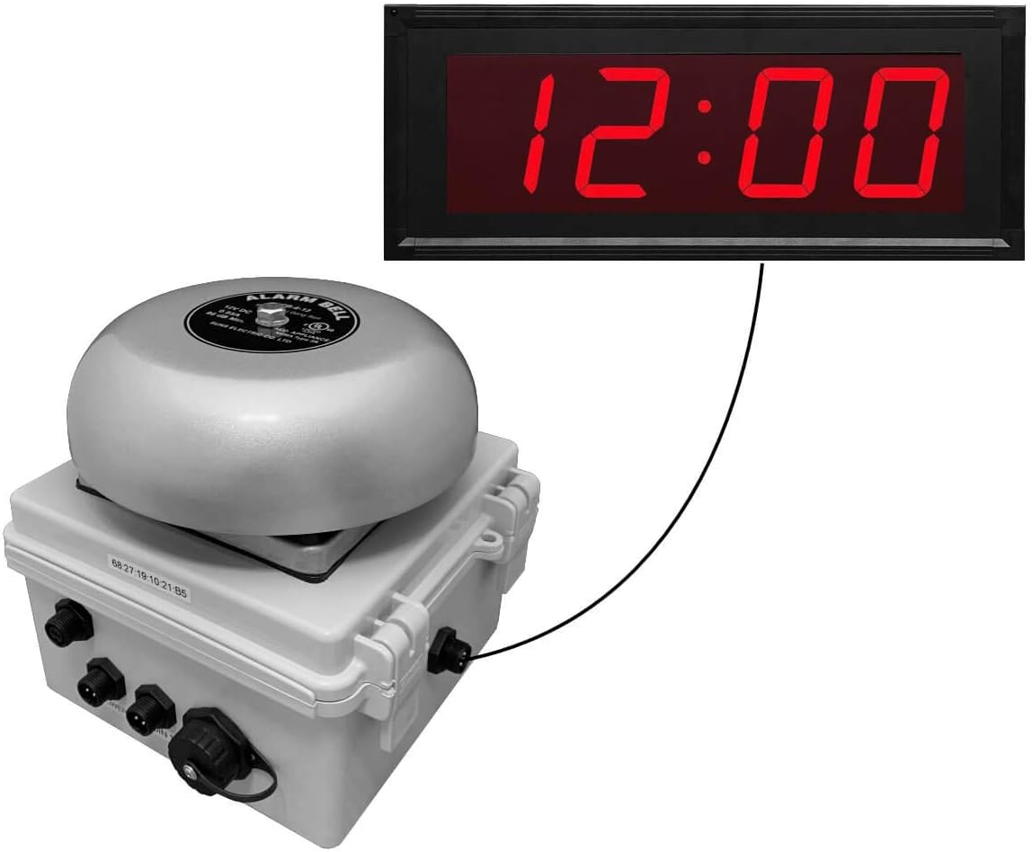 Linortek Netbell-K-E1-C Break Bell Clock System for School Factory Warehouse TCP/IP Web-Based Programmable Bell Timer Controller Plug & Play 4 Inch Network LED Digital Clock (2 Bells w/ 1 Clock)