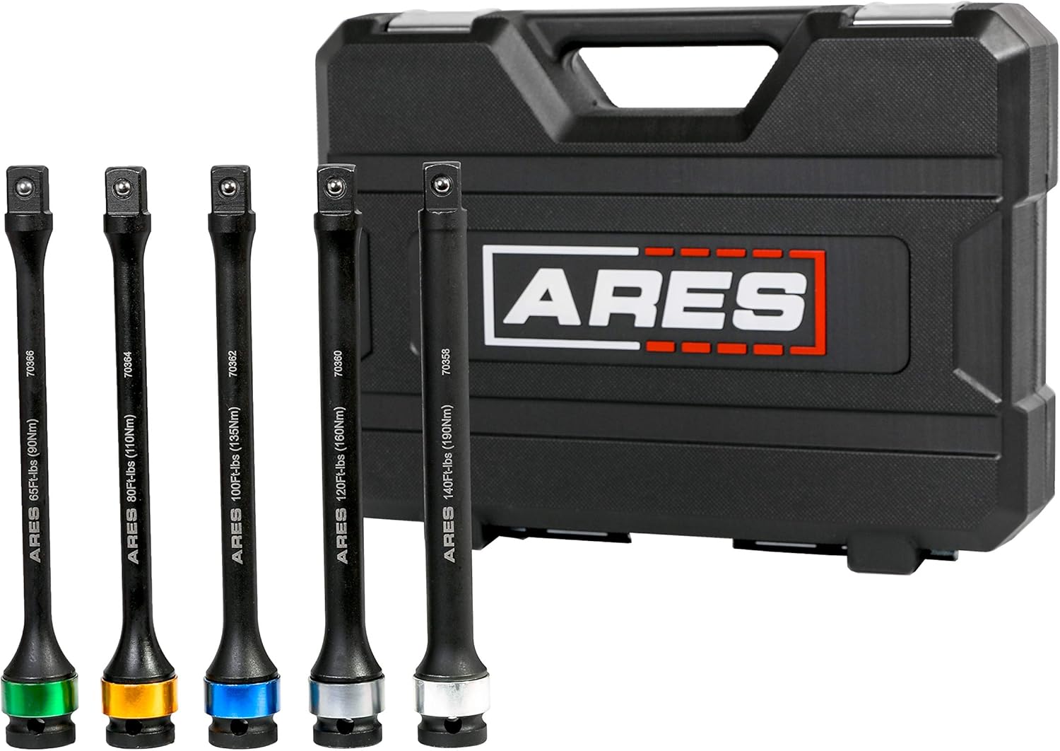 ARES 70367 - Torque Limiting Extension Bar Set - Chrome Moly 1/2-Inch Drive 8-Inch Long Impact Grade Bars - Flex Action Prevents Over-Tightening - Color Coded for Easy Identification Pack of 2