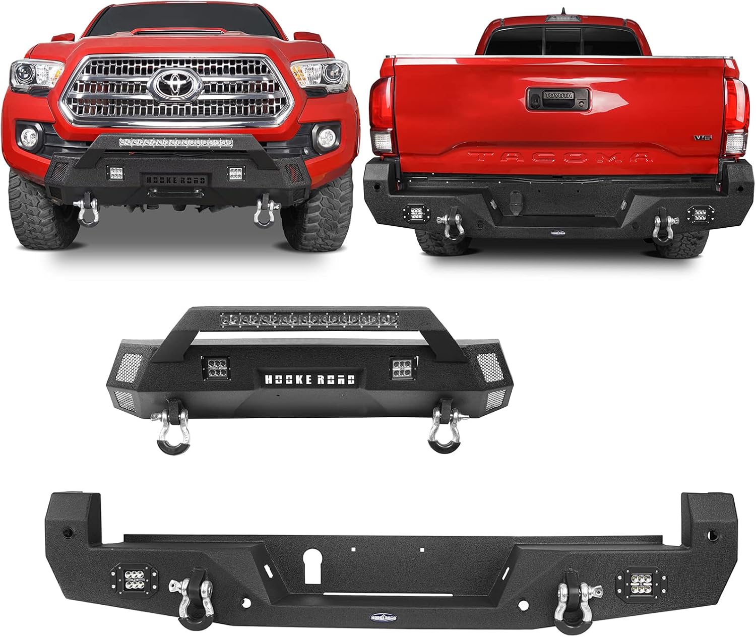Hooke Road Tacoma Stubby Front Bumper & Full Width Rear Bumper Kit for Toyota Tacoma 3rd Gen 2016 2017 2018 2019 2020 2021 2022