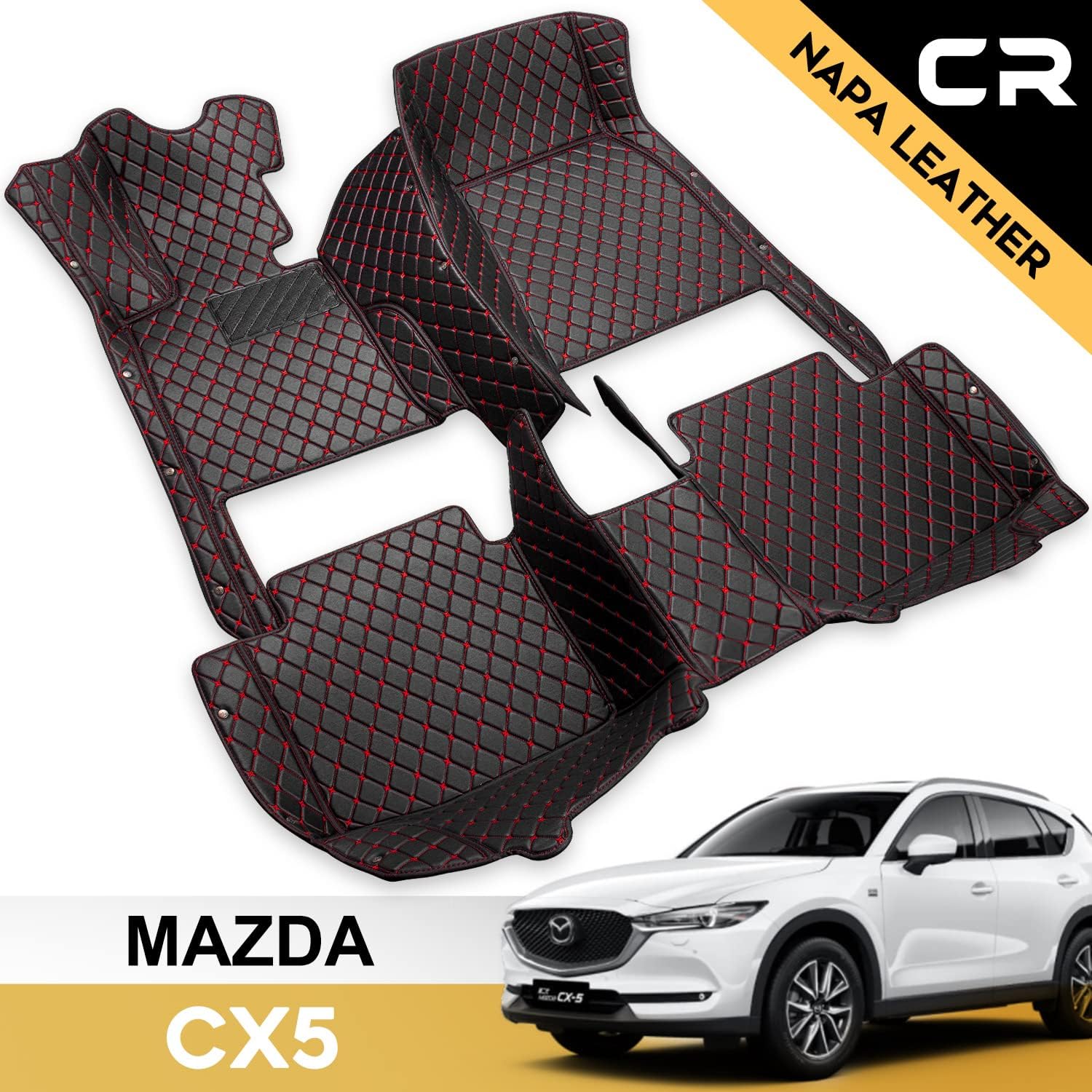 Castlerock Leather Car Floor Mats for Mazda CX-5 2017 2018 2019 2020 2021 2022 Custom Fit (1st & 2nd Row Black)