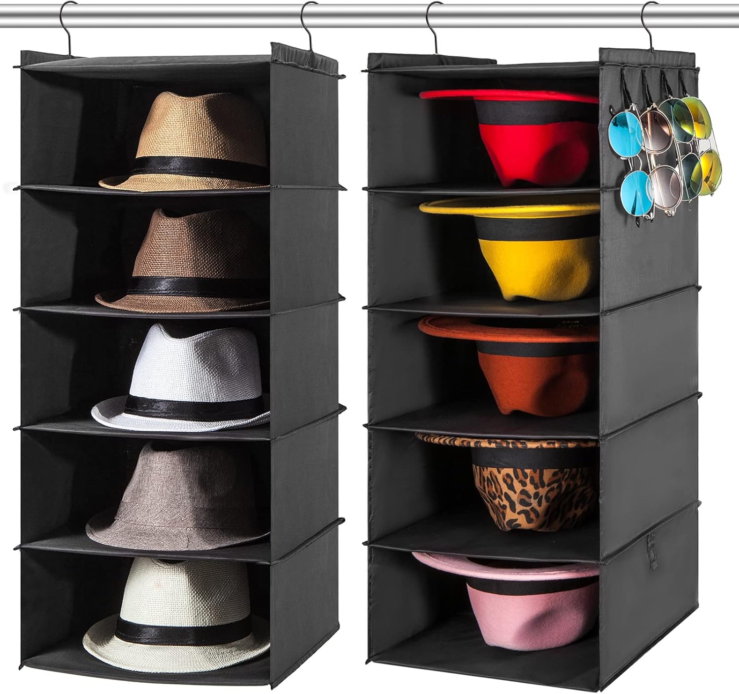 Hat Rack for Closet Organizers and storage, Fedora Panama Sum Summer Hat Holder Hat Organizer 10 Shelves Black Storage Container (Beige) Pack of 2