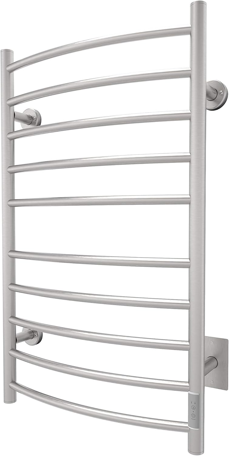 Odass | Towel Warmer with Timer | Built-in Timer with Led Indicators | 3 Timer Modes: ON/Off, 2 H, 4 H | Wall Mounted | 10 Curved Bars | (Matte Black)