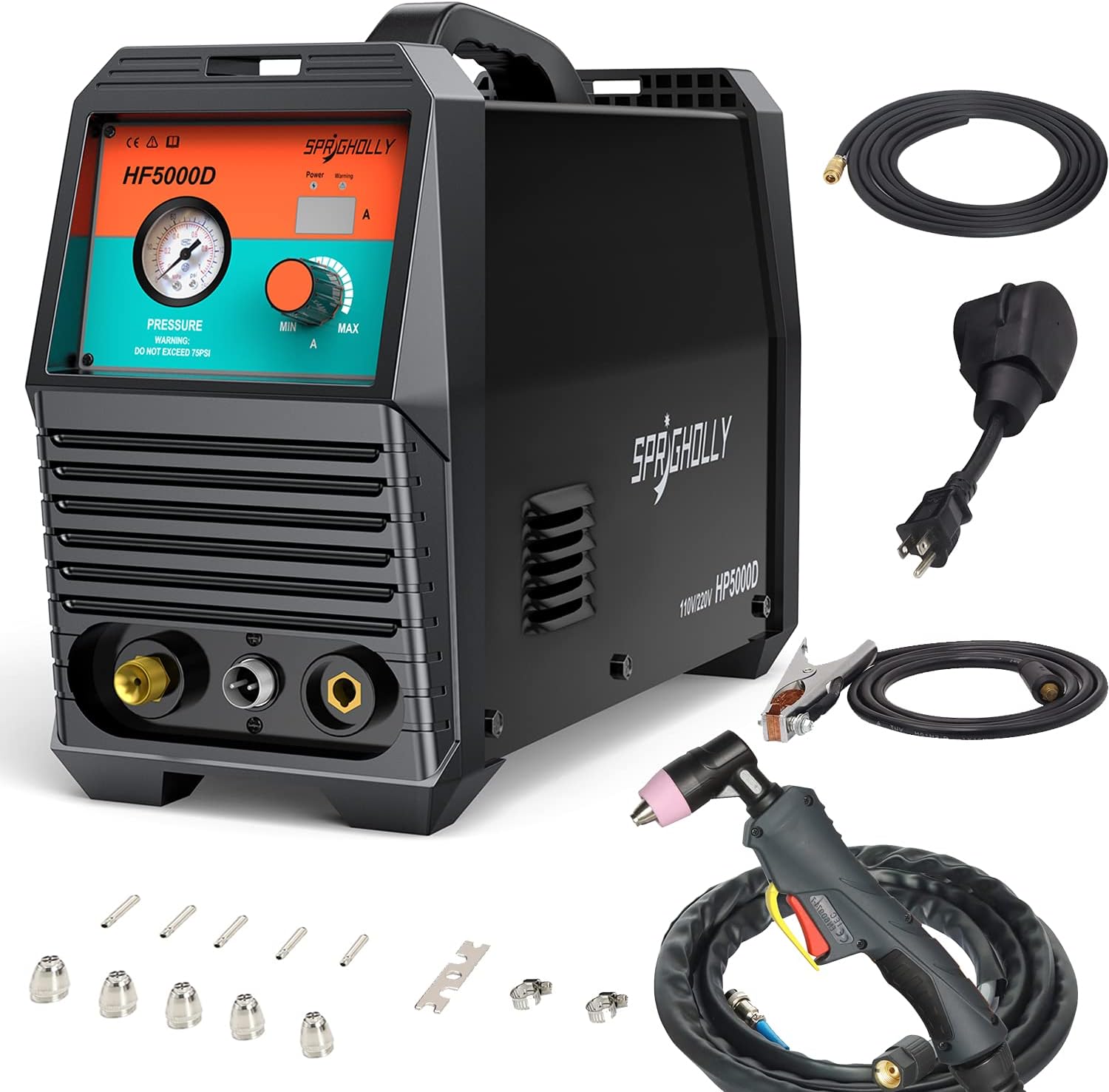 Sprigholly Plasma Cutter 50A Dual Voltage 110V/220V Igbt Digitizing 3 Year Warranty Plasma Cutting Machine For Cutting Stainless Steel, Carbon Steel, Aluminum And Other Metals