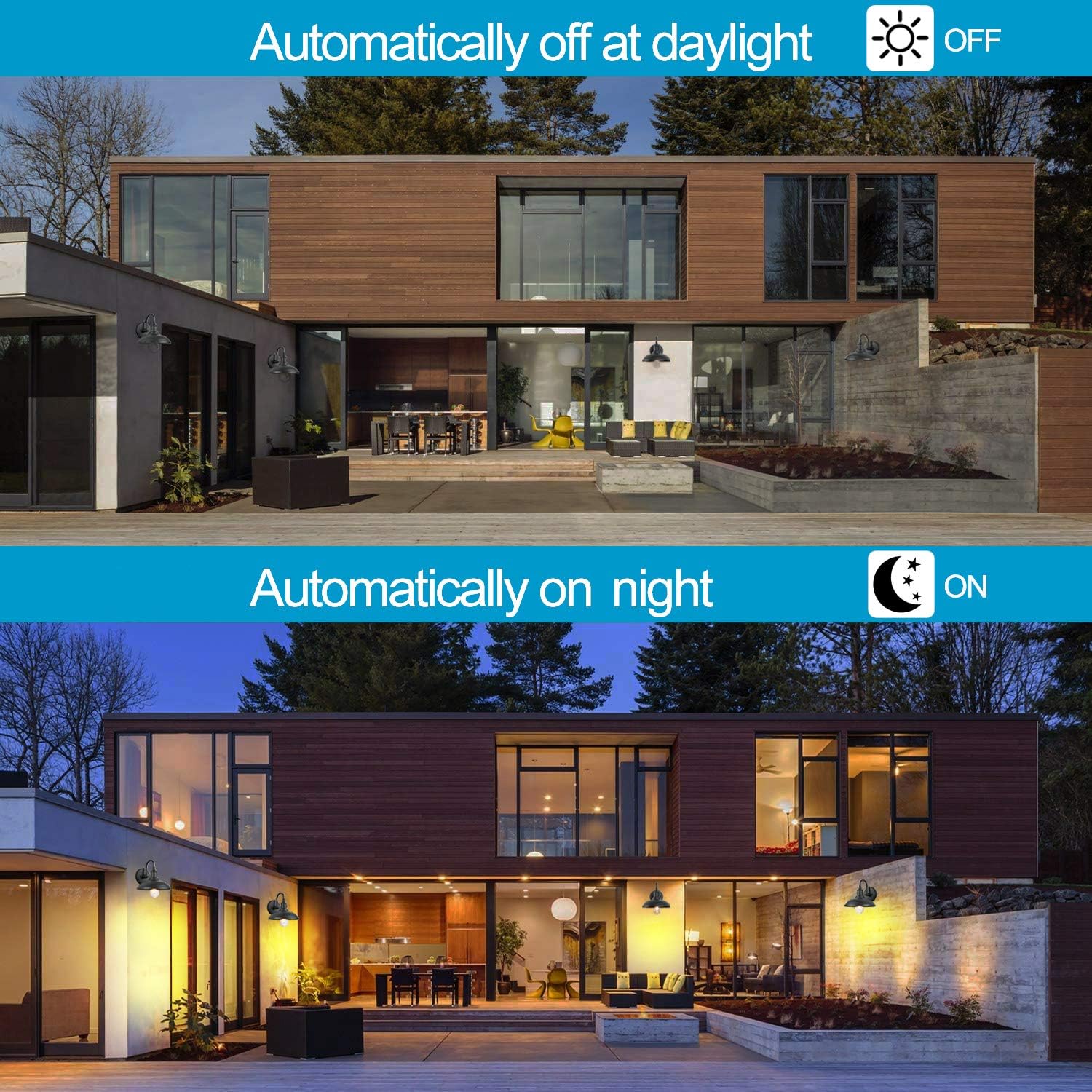 Sensor Dusk to Dawn Outdoor Light Fixtures Wall Mount,Waterproof,Anti-Rust,Sand Black Barn Light Gooseneck for Entryway Garage,Porch,Yard,Outside,House Deck Porch Patio,2-Pack