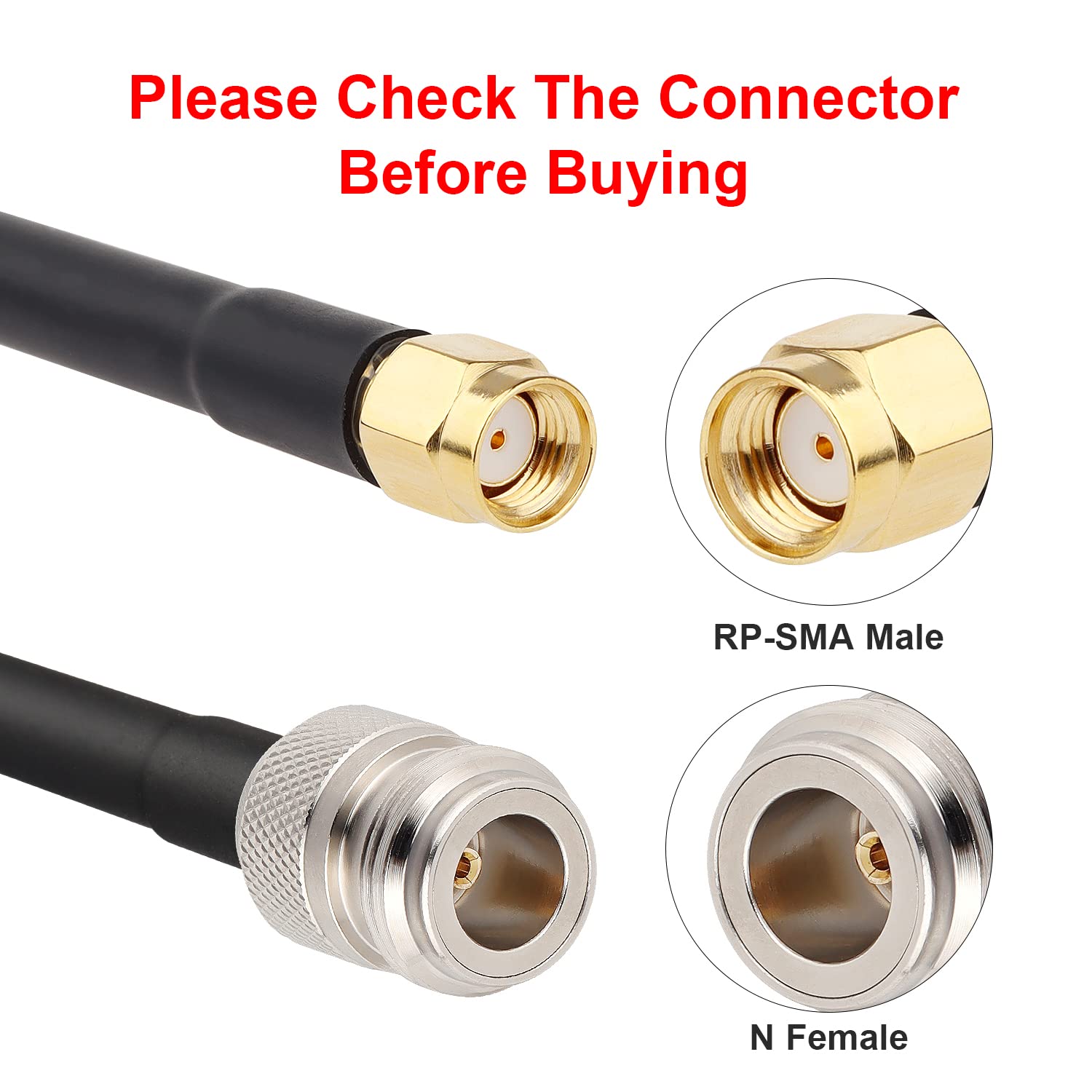 XRDS-RF 20FT N Type Female to RP-SMA Male Cable, Type N to RPSMA KMR240 Cable for Helium and Iot Hotspot Antennas, Lpwans Or Lorawan Antenna Pack of 2