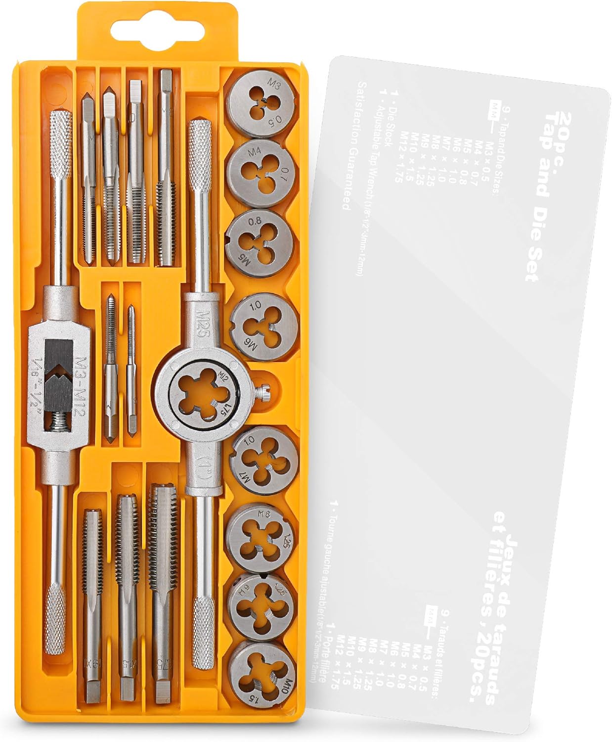 Hi-Spec 20 Piece Metric Tap & Die Set. Complete M3 to M12 Fine & Coarse Tools to Cut, Chase and Thread with Wrench Accessories in a Tray Case