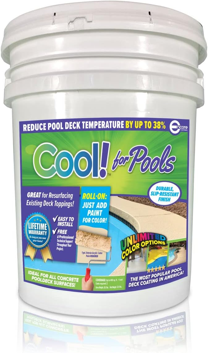 Cool Decking Pool Deck Paint - Coating for Concrete and Decks - Waterproof Concrete Paint that Repairs, Seals, and Cools Your Pool Deck Surfaces - Covers 150 Square Feet of Deck