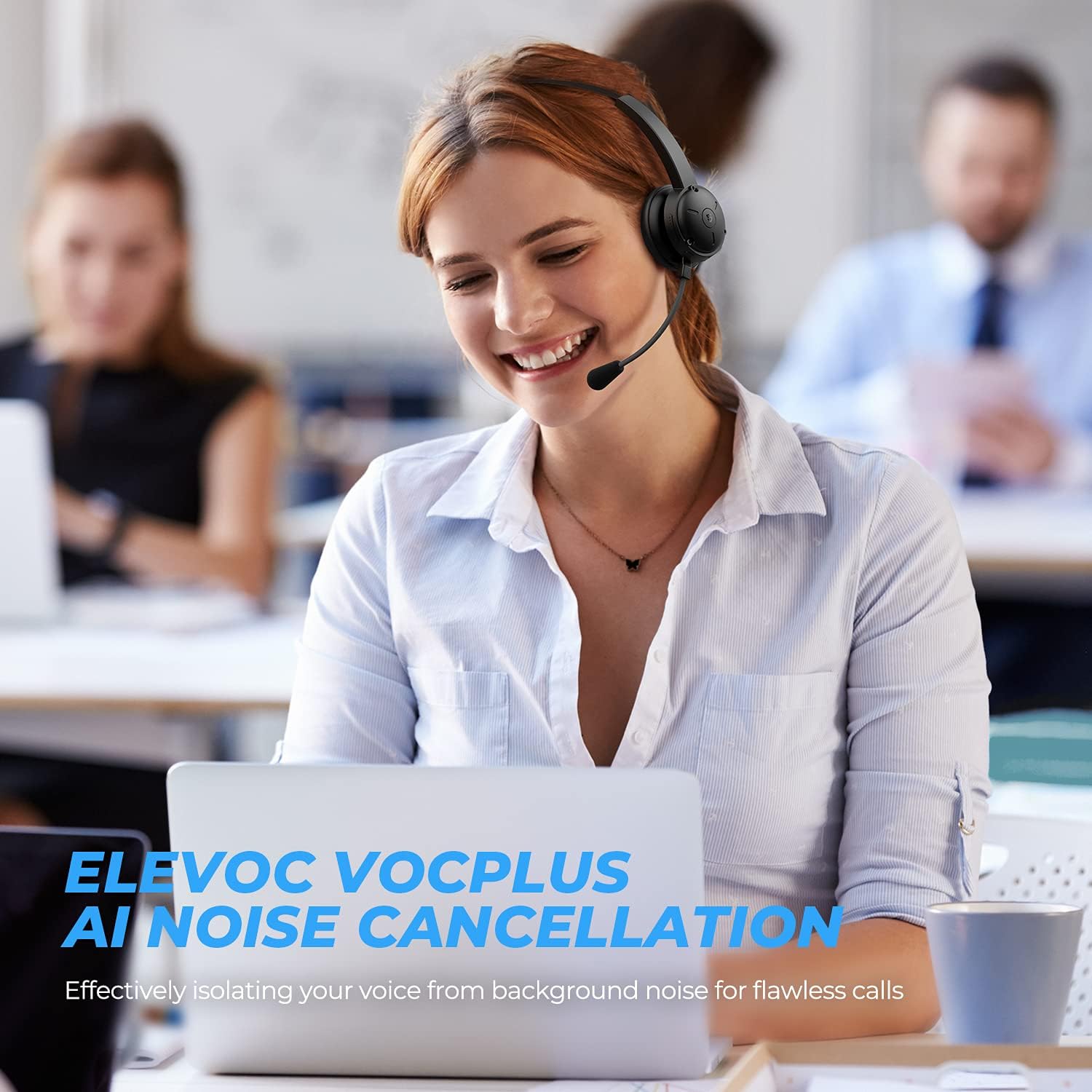 SoundPEATS A7 Bluetooth Wireless Headset with Microphone, QCC3020 Bluetooth 5.0 Headphone Trucker Headset with Mute Mic AI Noise Cancellation 30Hrs Talktime for Home Office Call Center Skype Pack of 2