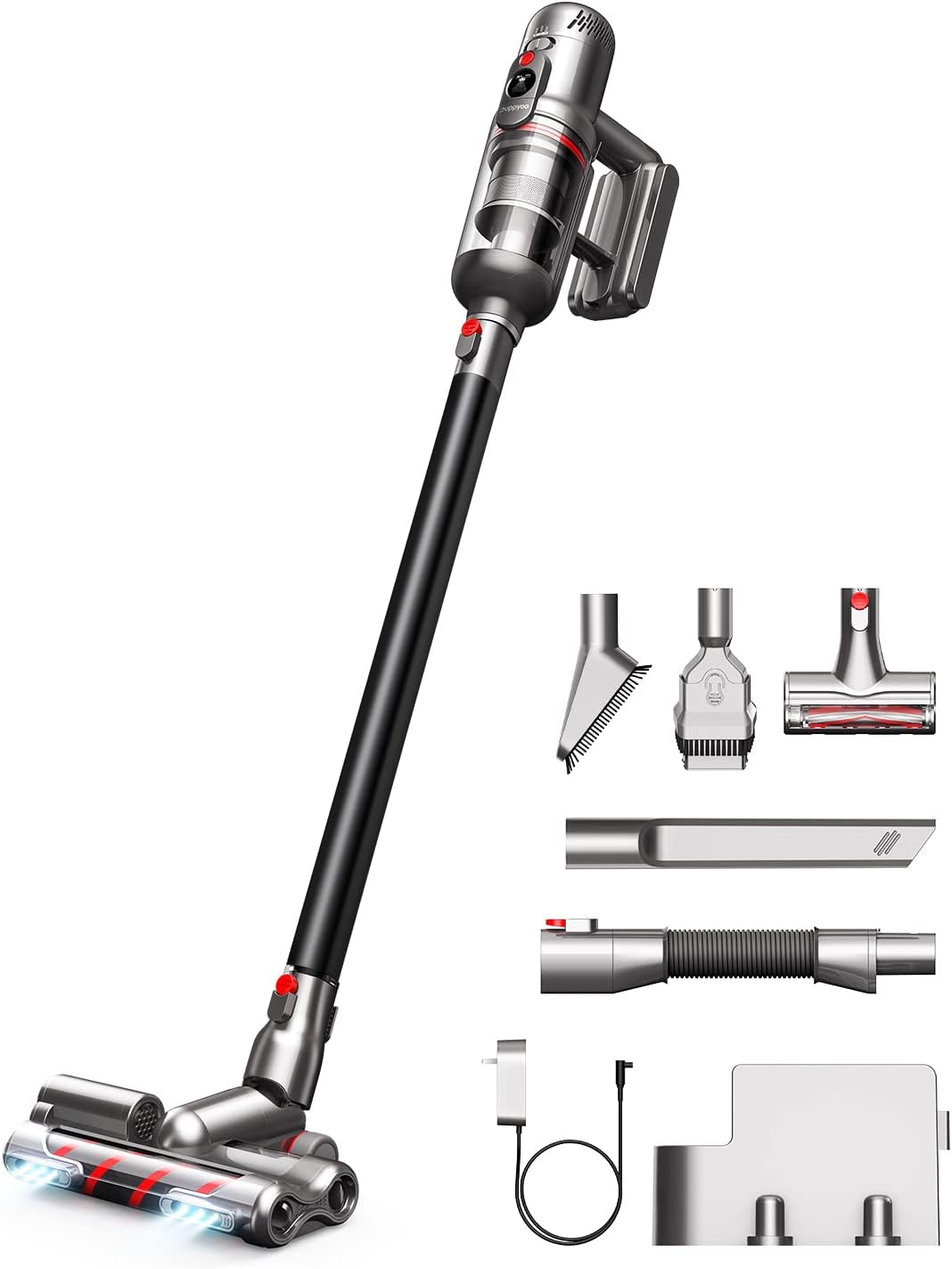 PUPPYOO Cordless Vacuum Cleaner T12 Mate, 29Kpa Stick Vacuum with HEPA Filter, High Efficiency Powerful Motor and LED Headlights, Cordless Stick Vacuum for Carpet, Hardwood Floor, Pet Hair