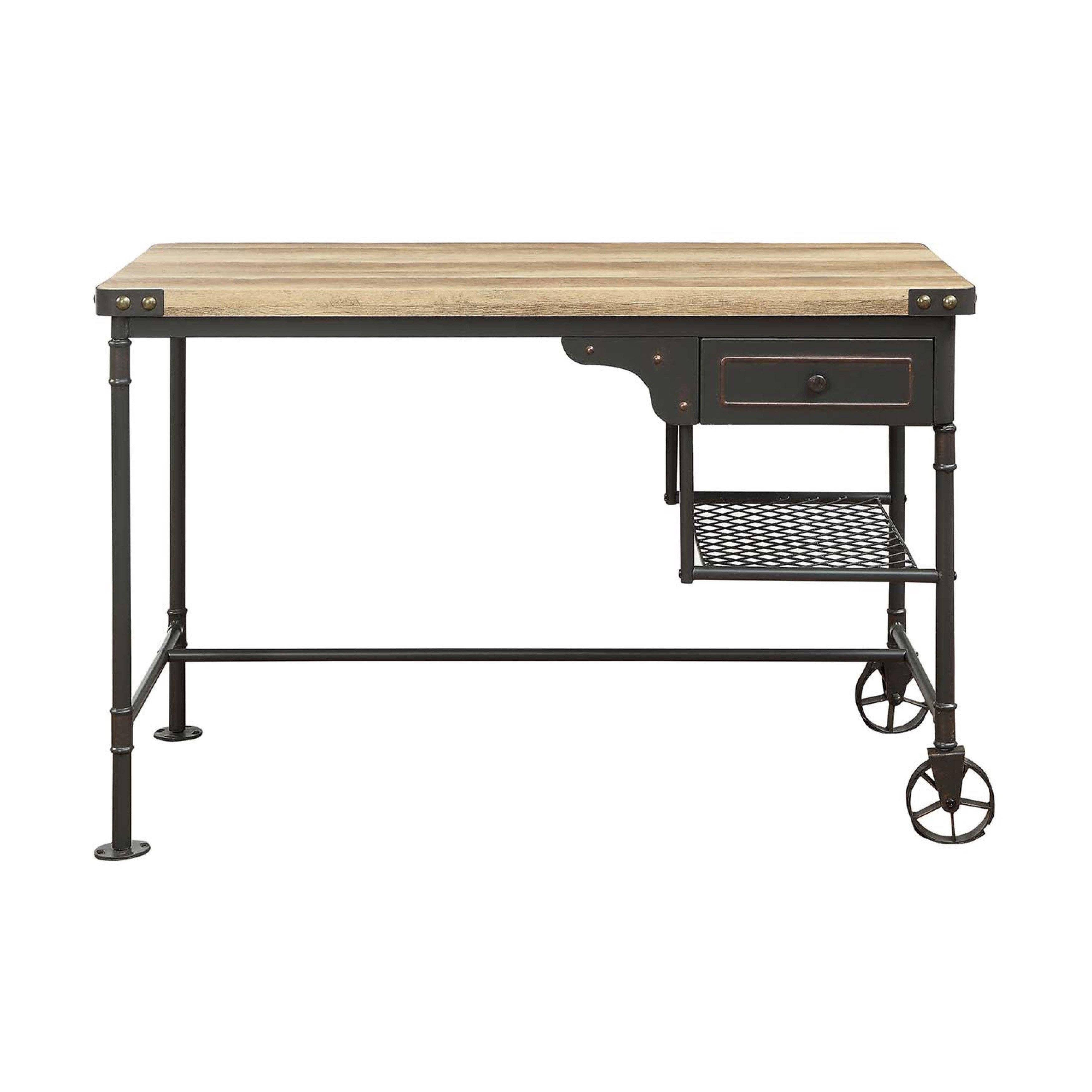 Acme Itzel Desk Antique Oak u0026 Sandy Gray