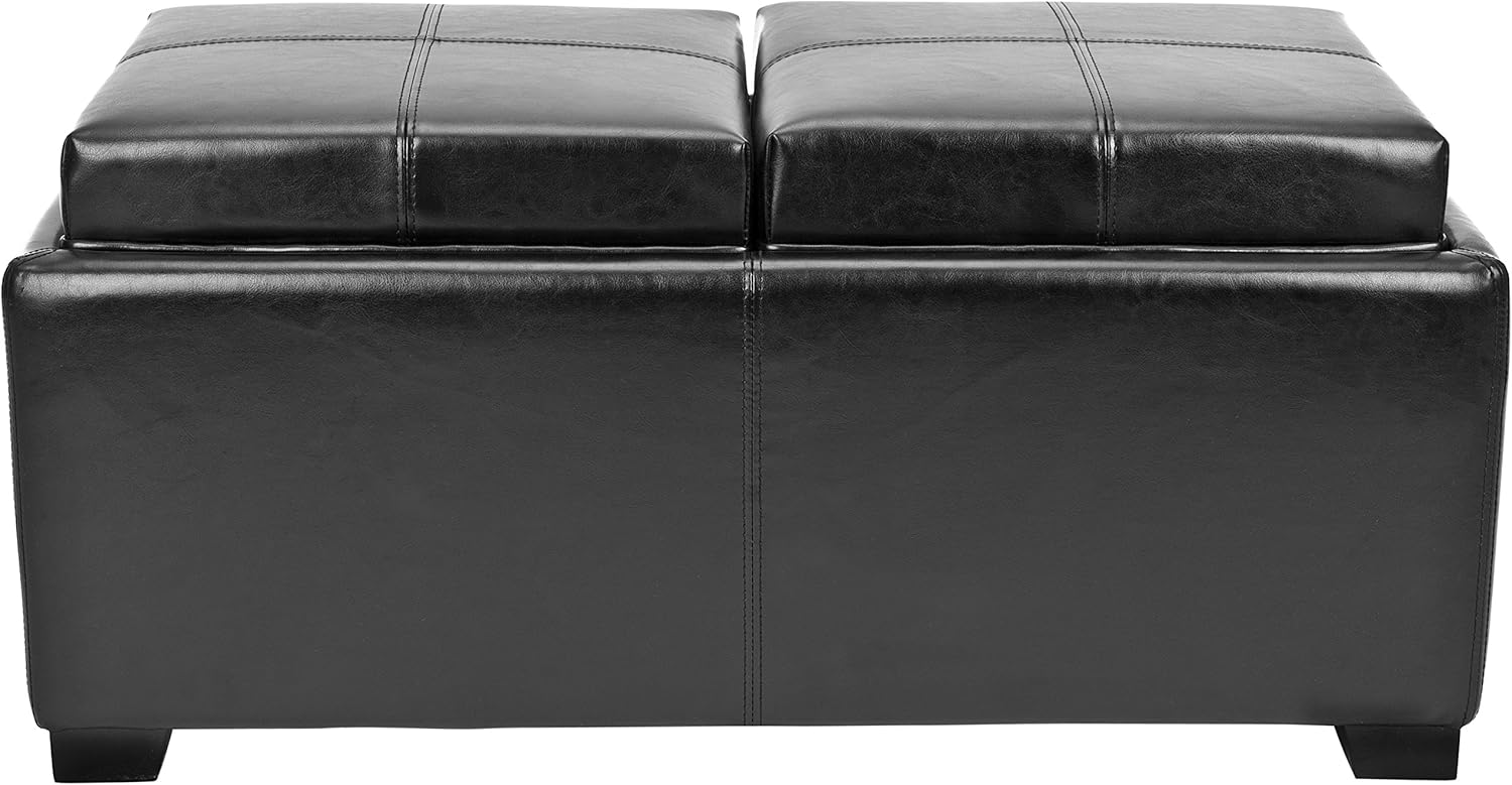 Safavieh Hudson Collection Gramercy Black Leather Double Tray Ottoman