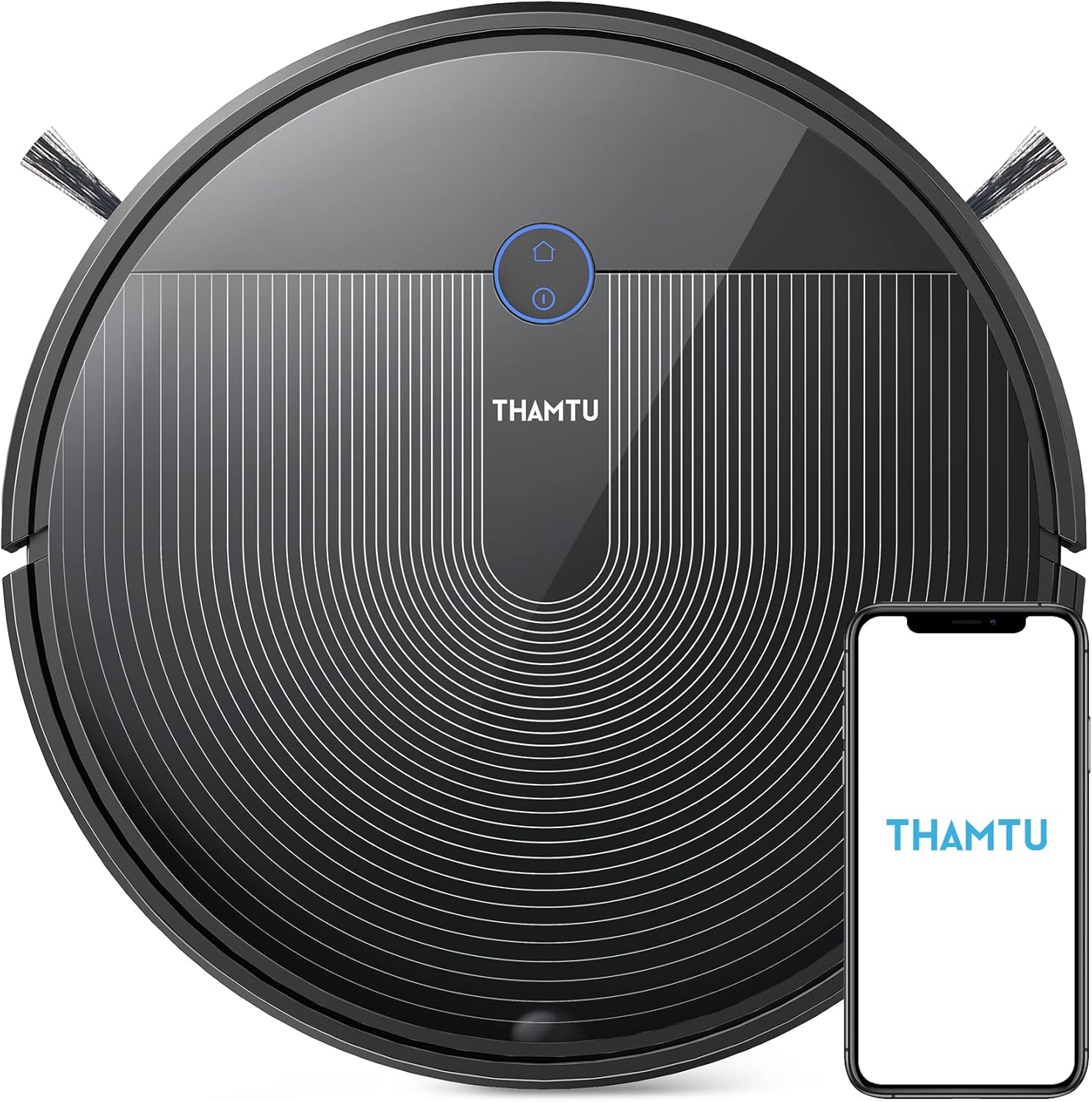 Thamtu Robot Vacuum Cleaner, APP Control, 150Min Runtime, 2500Pa Suction, Slim, Quiet Cleaning, Good for Pet Hairs, Hard Floor, Medium-Pile Carpet (Silver with Remote)