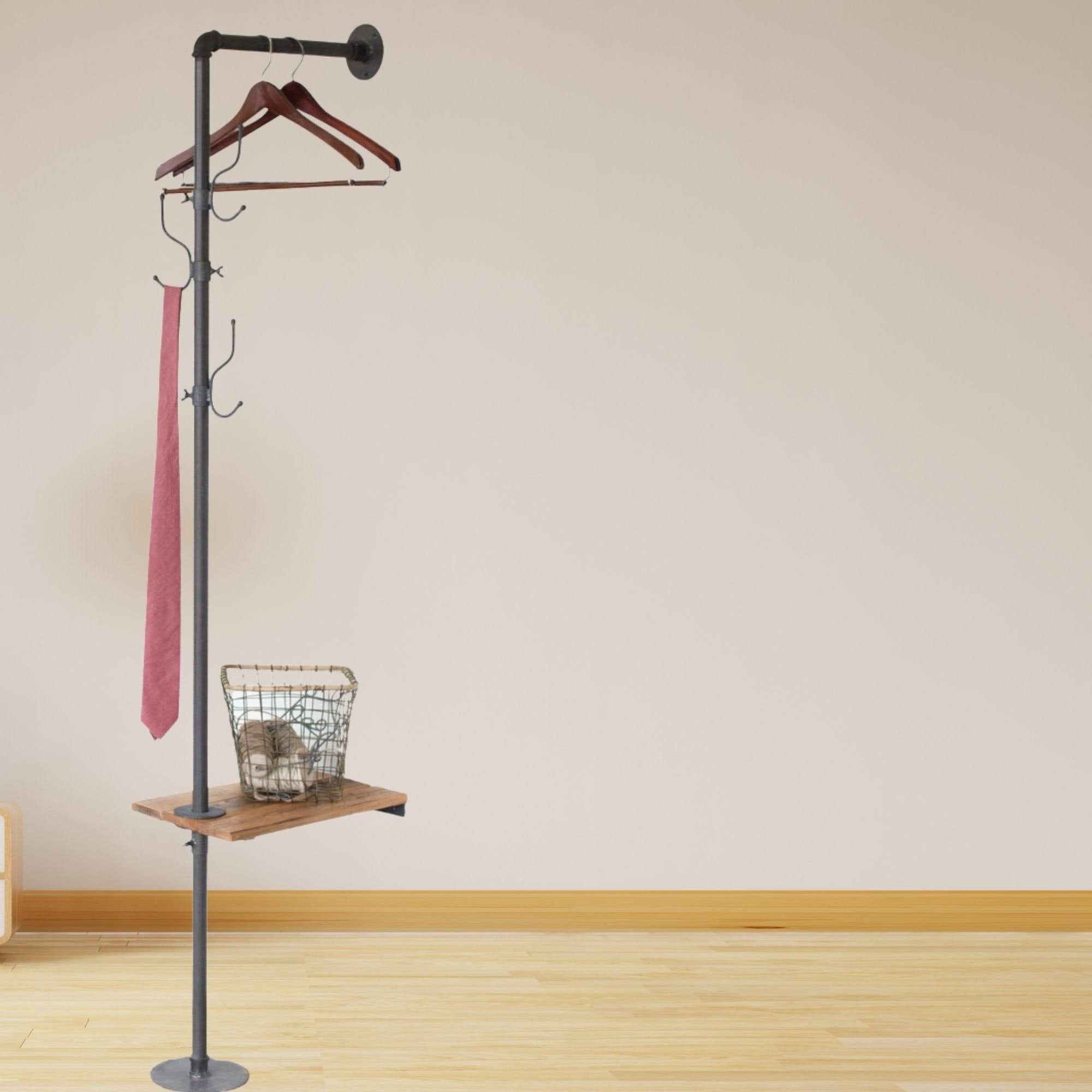 Kalalou CQ6842 Metal Coat Rack with Recycled Wooden Slat Side Table