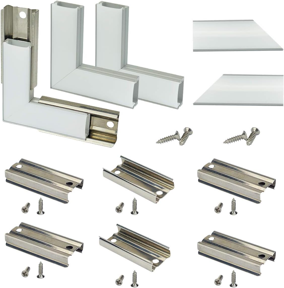 Muzata 4 Pairs Led Channel Corner Connector kit L-Shape Adaptor and 8PCS Extension Connectors for U1SW U-Shape Aluminum Channel, 90 Degree Angle Turning Solution LCC1 WW E1,LA1 LC1 Pack of 2