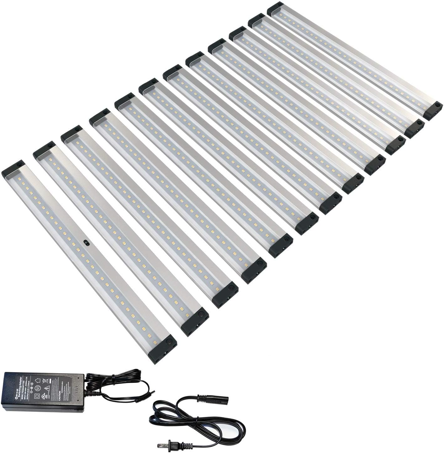 EShine 12 Panels 12 inch LED Dimmable Under Cabinet Lighting Kit, Hand Wave Activated - Touchless Dimming Control - Deluxe Kit, Warm White (3000K)