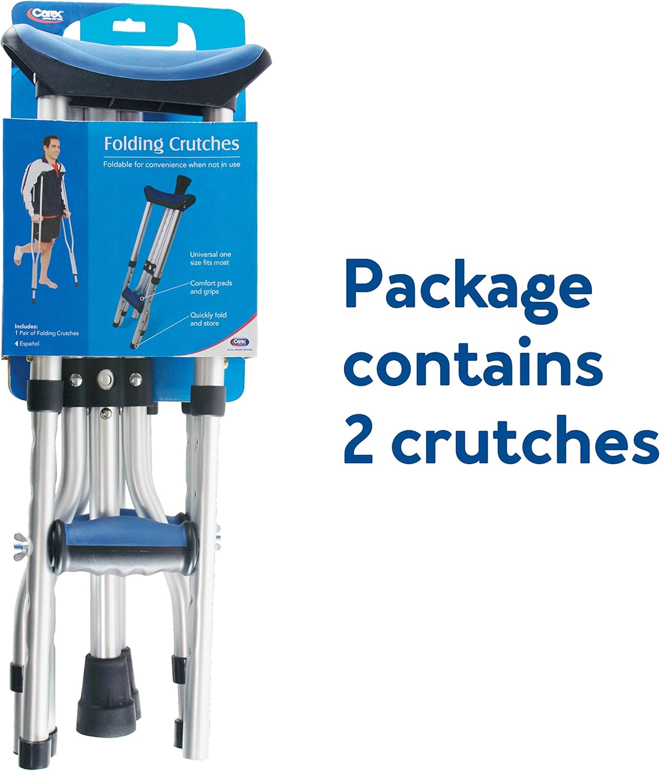 Carex Folding Aluminum Underarm Crutches - Lightweight, Great for Travel or Work, for 4'11