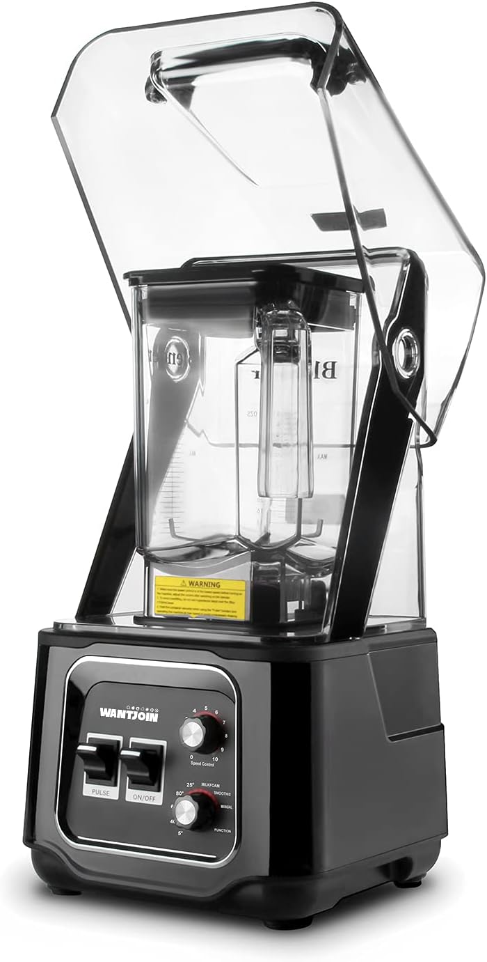 WantJoin Professional Commercial Blender With Shield Quiet Soundproof 2200W Industries Strong and Quiet Professional-Grade Power Blender (Black)