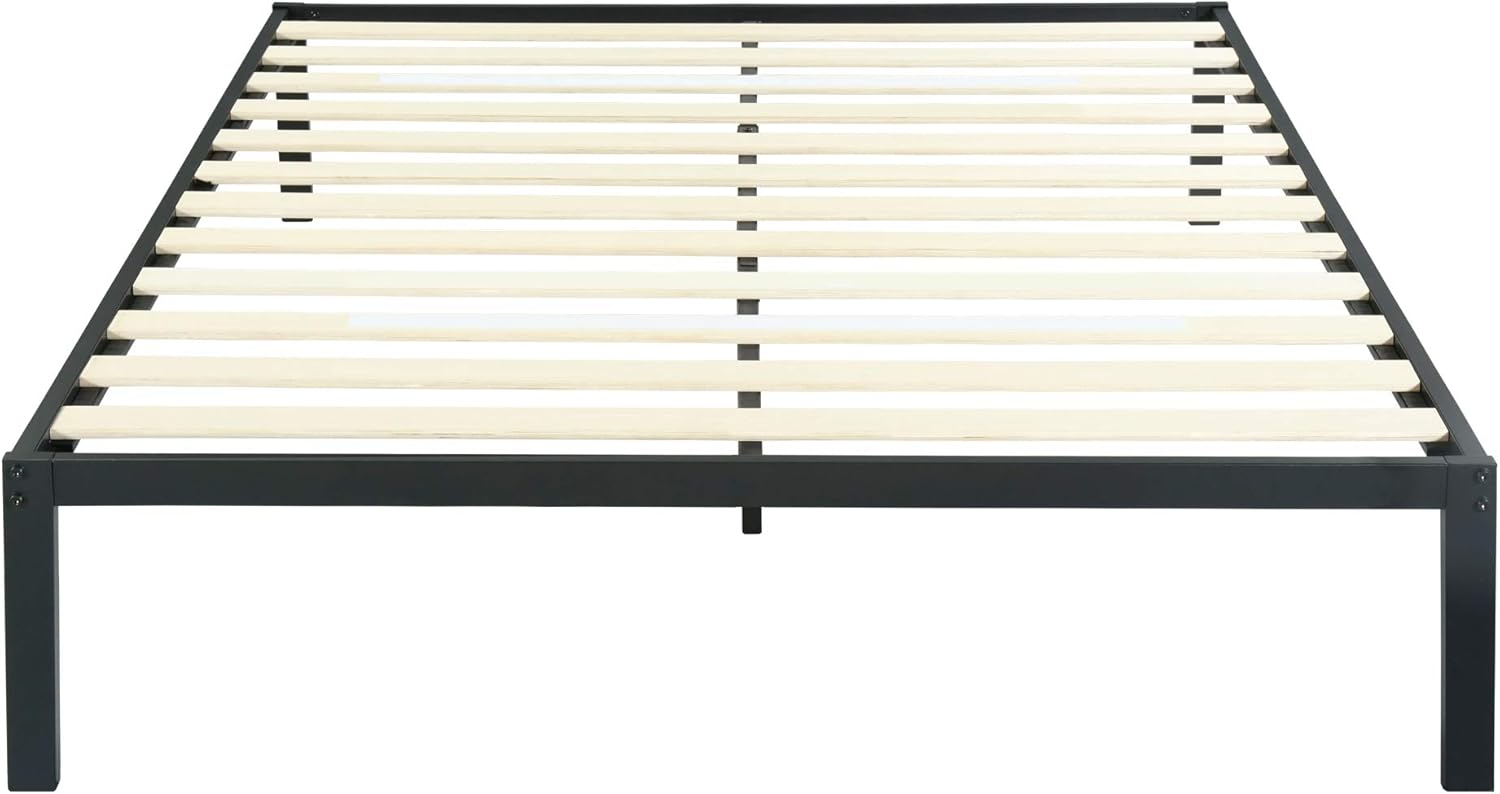 Olee Sleep 14 Inch Modern Metal Platform Bed Frame / Mattress Foundation / Wood Slat Support / No Box Spring Needed, King, Black