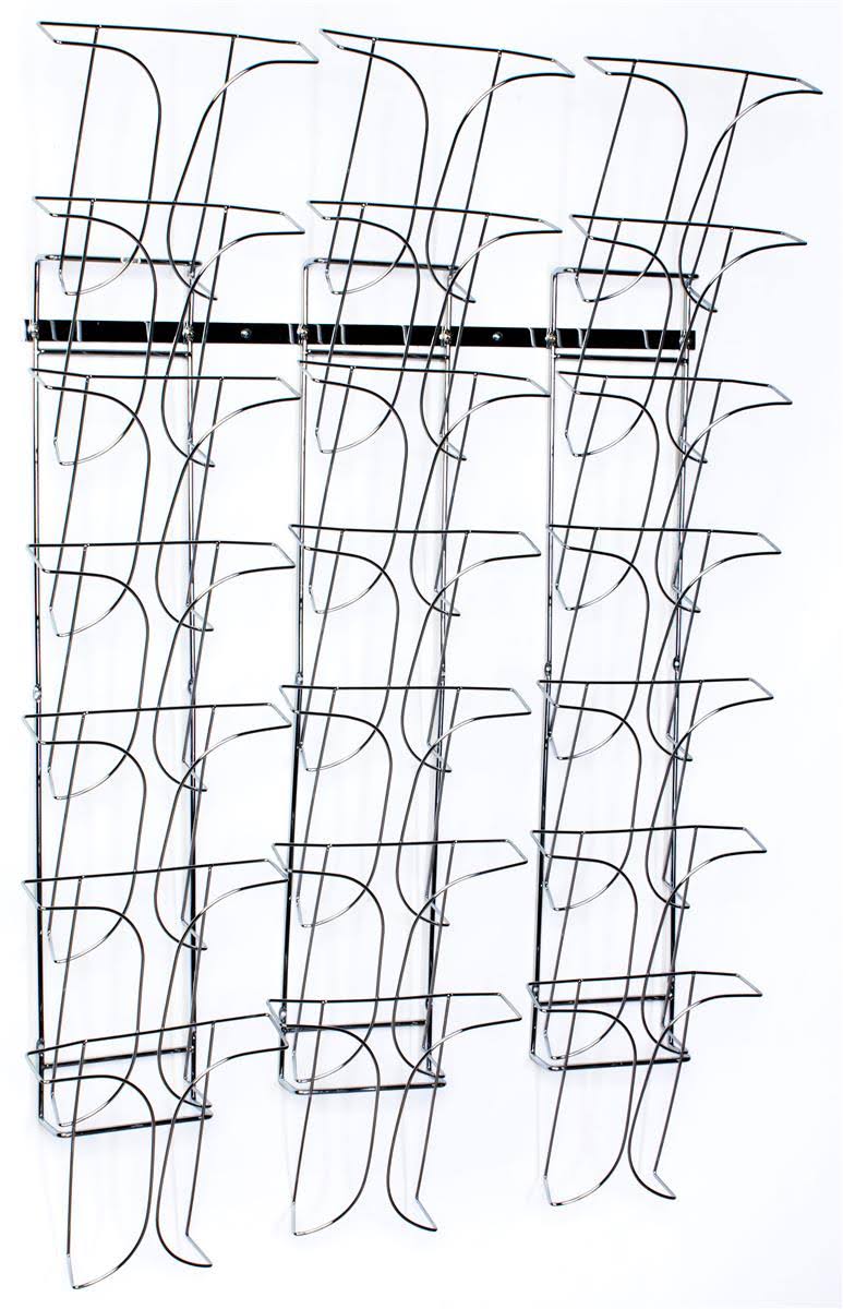 Literature Storage Racks, 21-Pocket Brochure Holders for 8.5 x 11 Magazines, Wall Mounted - Chrome