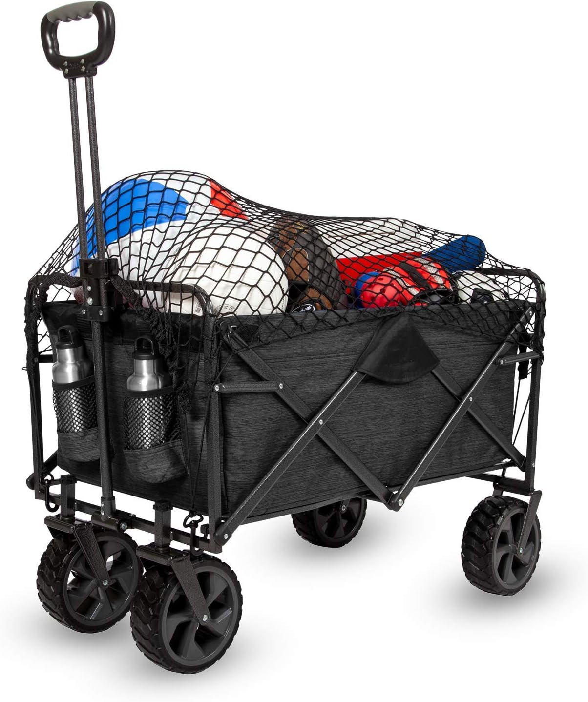 MacSports XL Heavy Duty Collapsible Outdoor Folding Wagon Camping Gear Grocery Cart Portable Lightweight Utility Cart Adjustable Rolling Cart All Terrain Sports Wagon Beach Wagon with Cargo Net