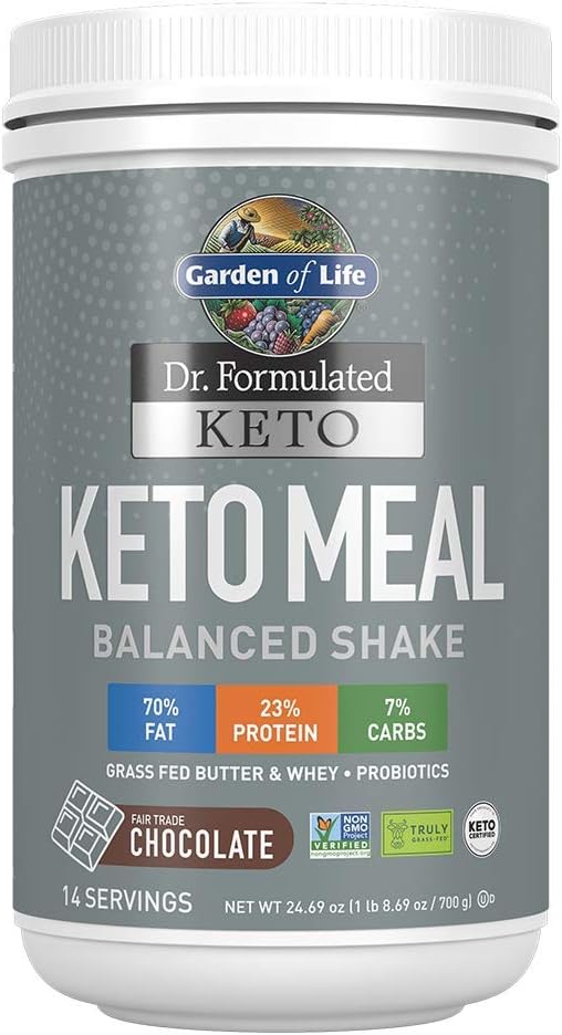 Garden of Life Dr. Formulated Keto Meal Balanced Shake - Chocolate Powder, 14 Servings, Truly Grass Fed Butter & Whey Protein Plus Probiotics, Non-GMO, Gluten Free, Ketogenic, Paleo Meal Replacement Pack of 2