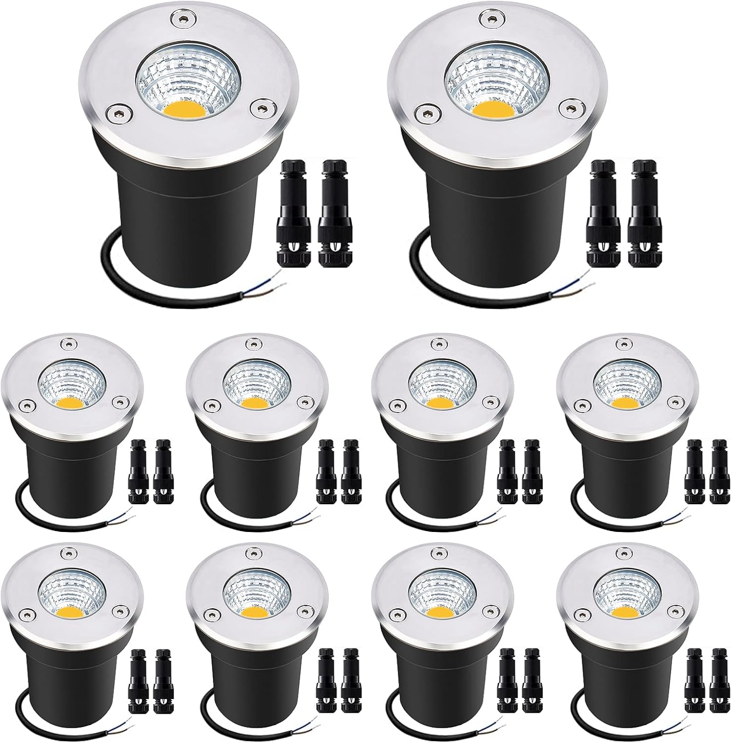 MEEDOO 5W Low Voltage Landscape Lights In-Ground Lights 12V Warm White Low Voltage Lighting Outdoor Waterproof for Lawn Pathway Yard Driveway Deck, Step(10 Pack with Connector)