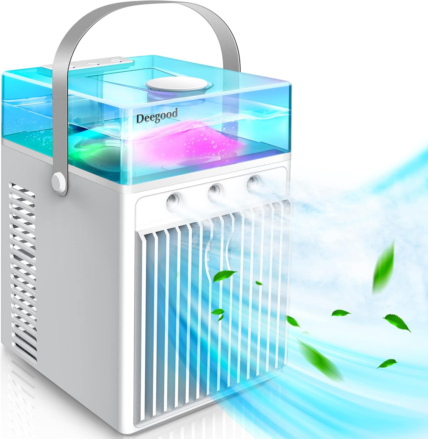 Portable Air Conditioner Fan, Evaporative Air Cooler with 6 Ice Crystal Cubes, Rechargebable Cordless Desk Fan with Handle, Personal AC Humidifier Cool Mist Fan with 3 Speeds for Home, Office and Room Pack of 2