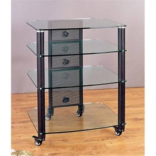 VTI Manufacturing Ngr404bw Black Poles 4 Clear Glass Shelves AV Stand, Silver