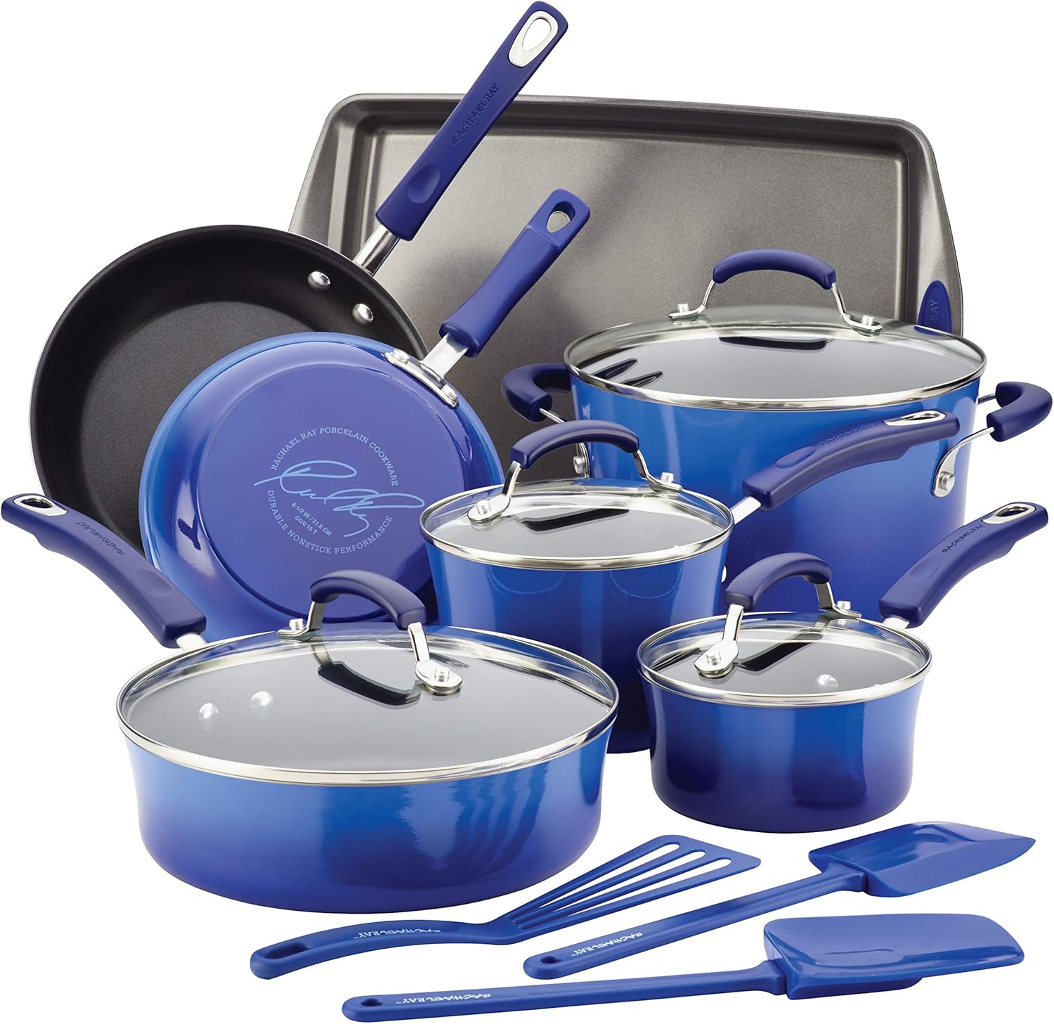 Rachael Ray Brights Nonstick Cookware Pots and Pans Set, 14 Piece, Purple Gradient