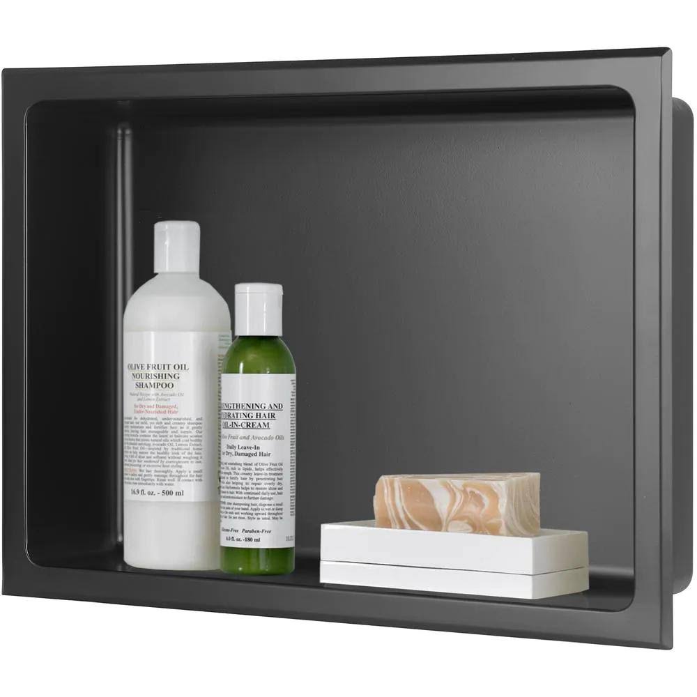 AKDY 16 in. W x 12 in. H x 4 in. D 18-Gauge Stainless Steel Bathroom Shower Wall Niche in Matte Black