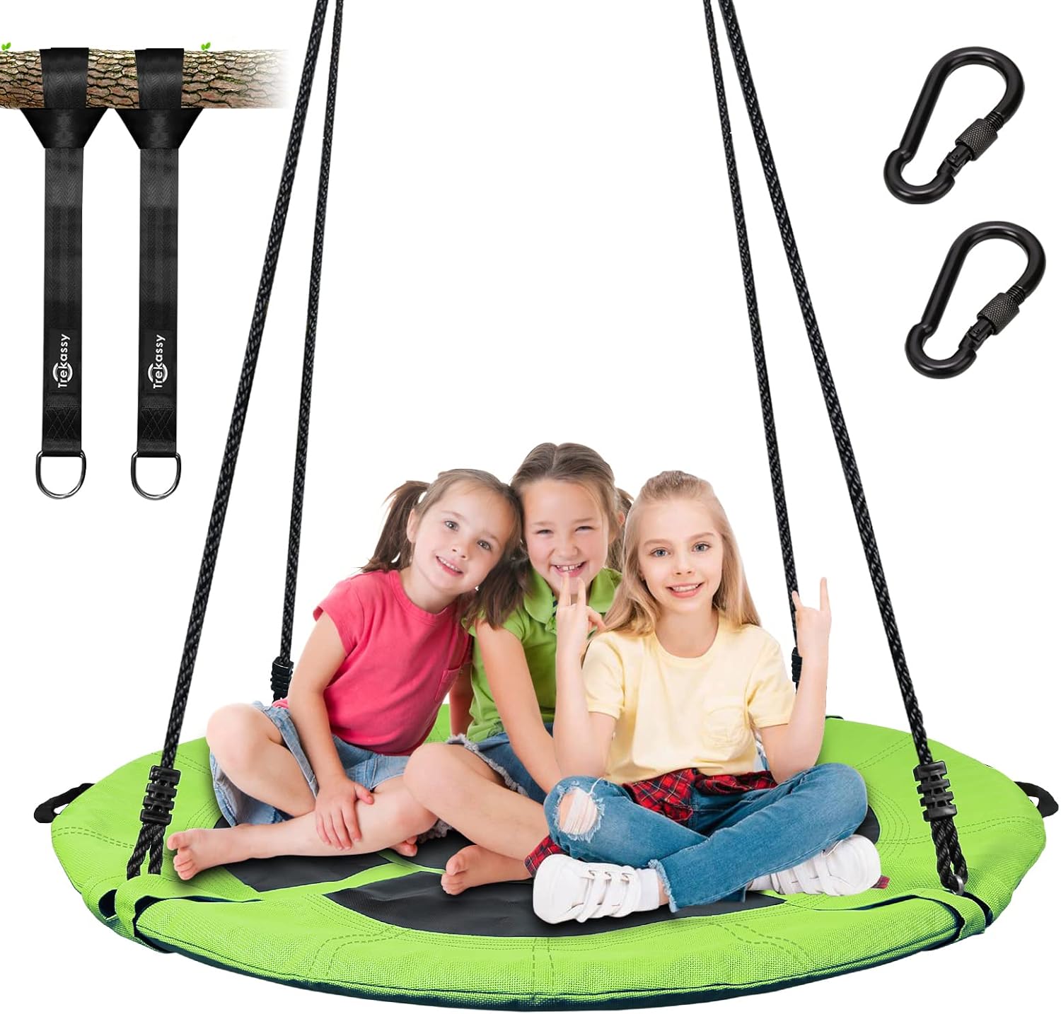 Trekassy 660lb Saucer Tree Swing for Kids Adults 40 Inch Waterproof Frame , 2 Tree Hanging Straps Pack of 2