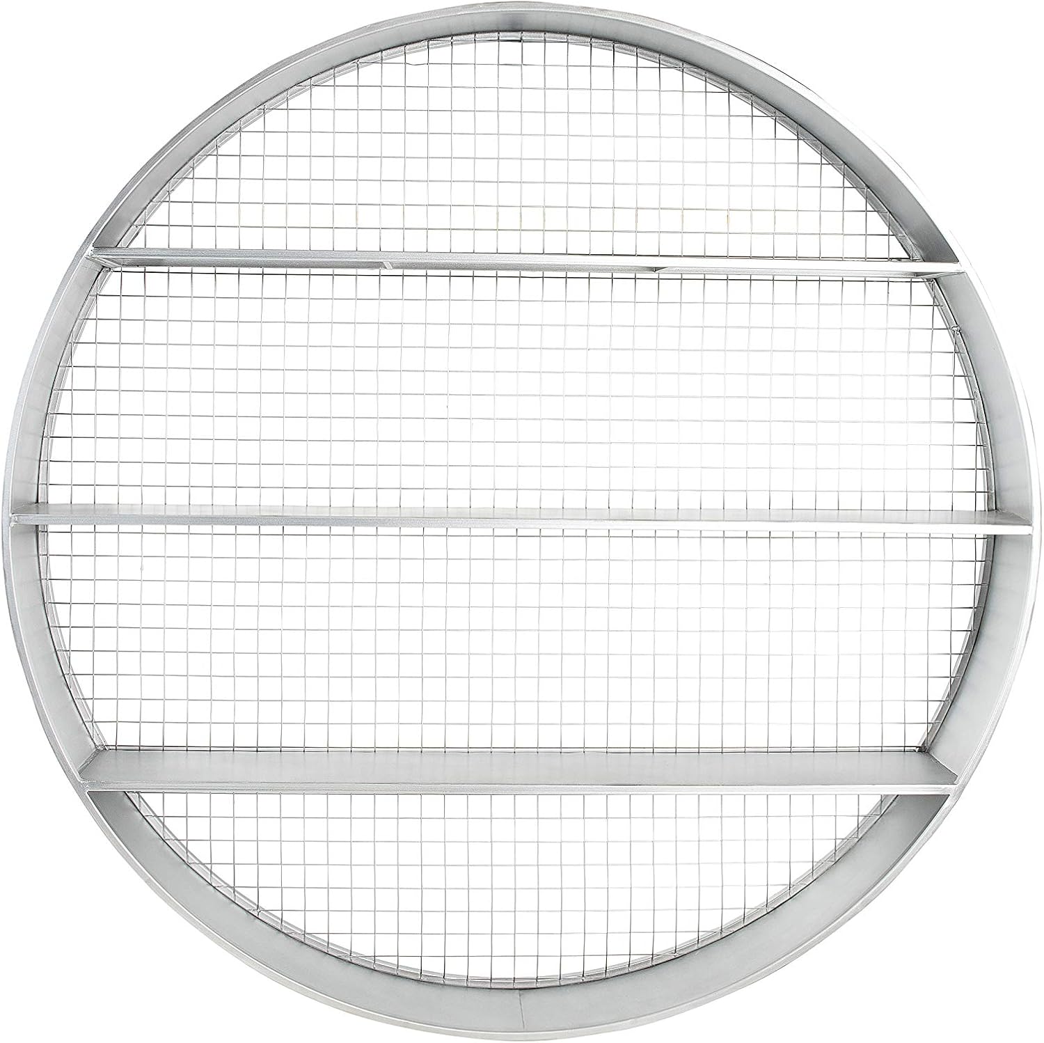 Creative Co-Op Round Metal D&eacute;cor with 4 Shelves & Wire Back Wall Shelves, Silver