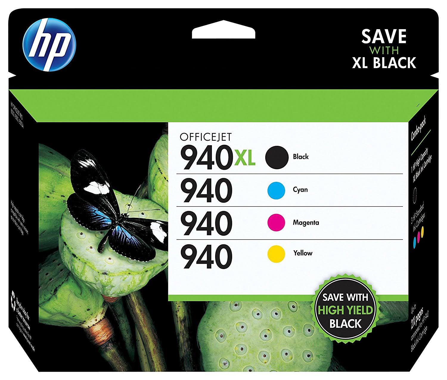 HP 940/940XL Ink Cartridge, Cyan/Yellow/Black/Magenta - 4-pack